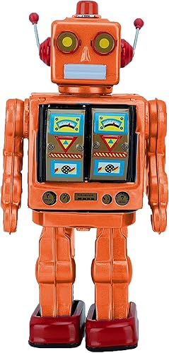 Miniatura 2 de Charmgle Juguetes de lata retro robot para caminar, robot de escritorio eléctrico giratorio con sonido de pistola de fuego, colección para adultos,