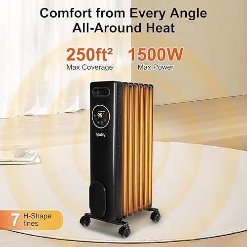 Miniatura 2 de hykolity Radiato lleno de aceite de 1500 W con control remoto, termostato digital, temporizador eléctrico de 24 horas con 3 potencia y pantalla LED