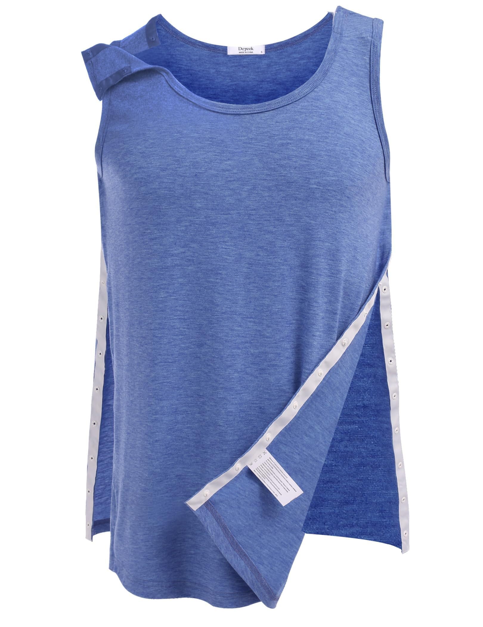 PINSPARK Koszulka unisex po operacji na ramionach, po operacjach chirurgicznych, podkoszulek damski, na rehabilitację, męski snap open, odrywany, t-shirt, chemia, mankiet rotatorów, odzież S-XXL