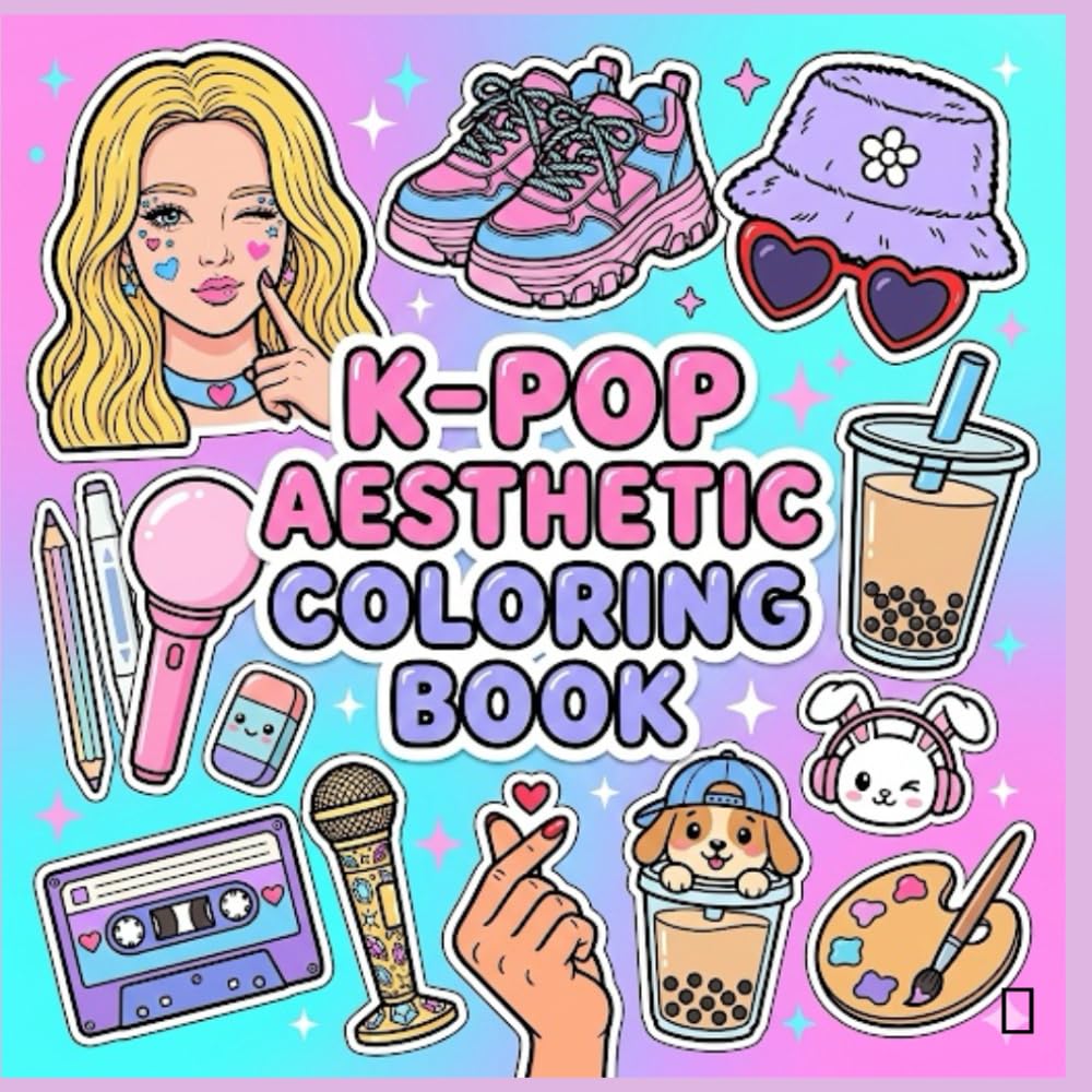 K-POP AESTHETIC COLORING BOOK: Cute Aesthetic Coloring for Teens, Stans, Kids & Adults: 60+ Bold & Easy Illustrations Featuring K-Pop Fashion, Cozy ... Snacks & Adorable Mascots for Stress Relief