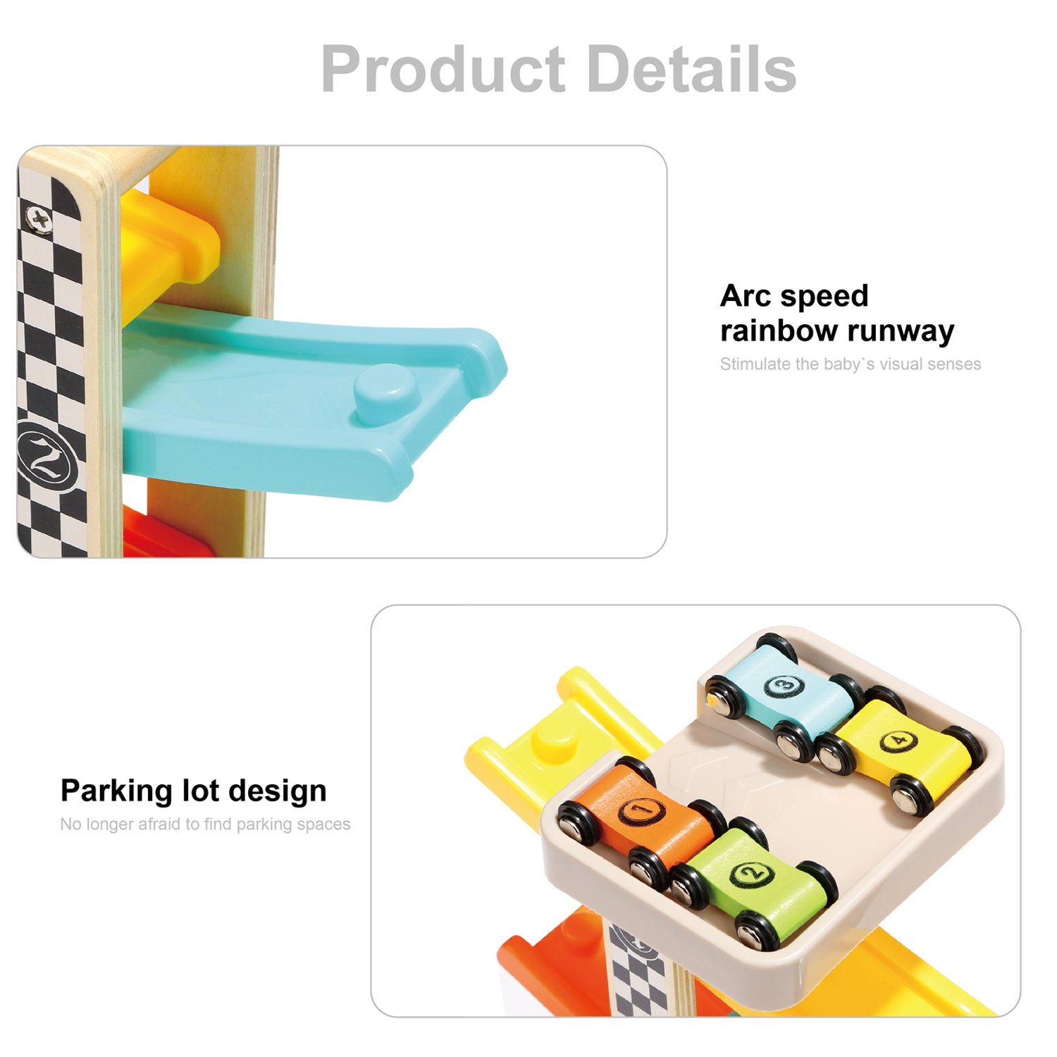 Jollein Kugelbahn Holz Autos - Rennbahn Mit 4 Holzautos Für Kinder Ab 12 Monaten