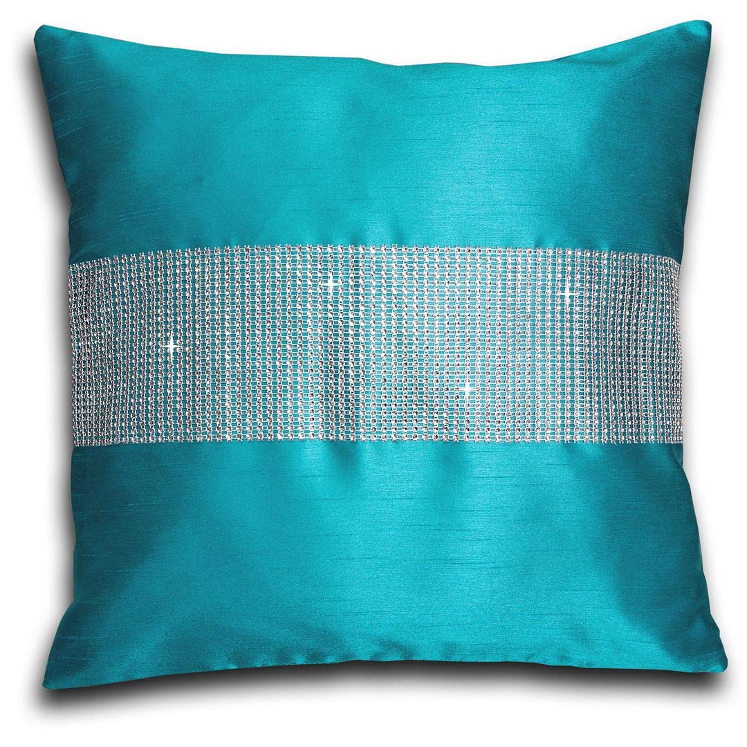 John Aird Teal Diamante Faux Silk Cushion Cover 18" X 18" (Teal)