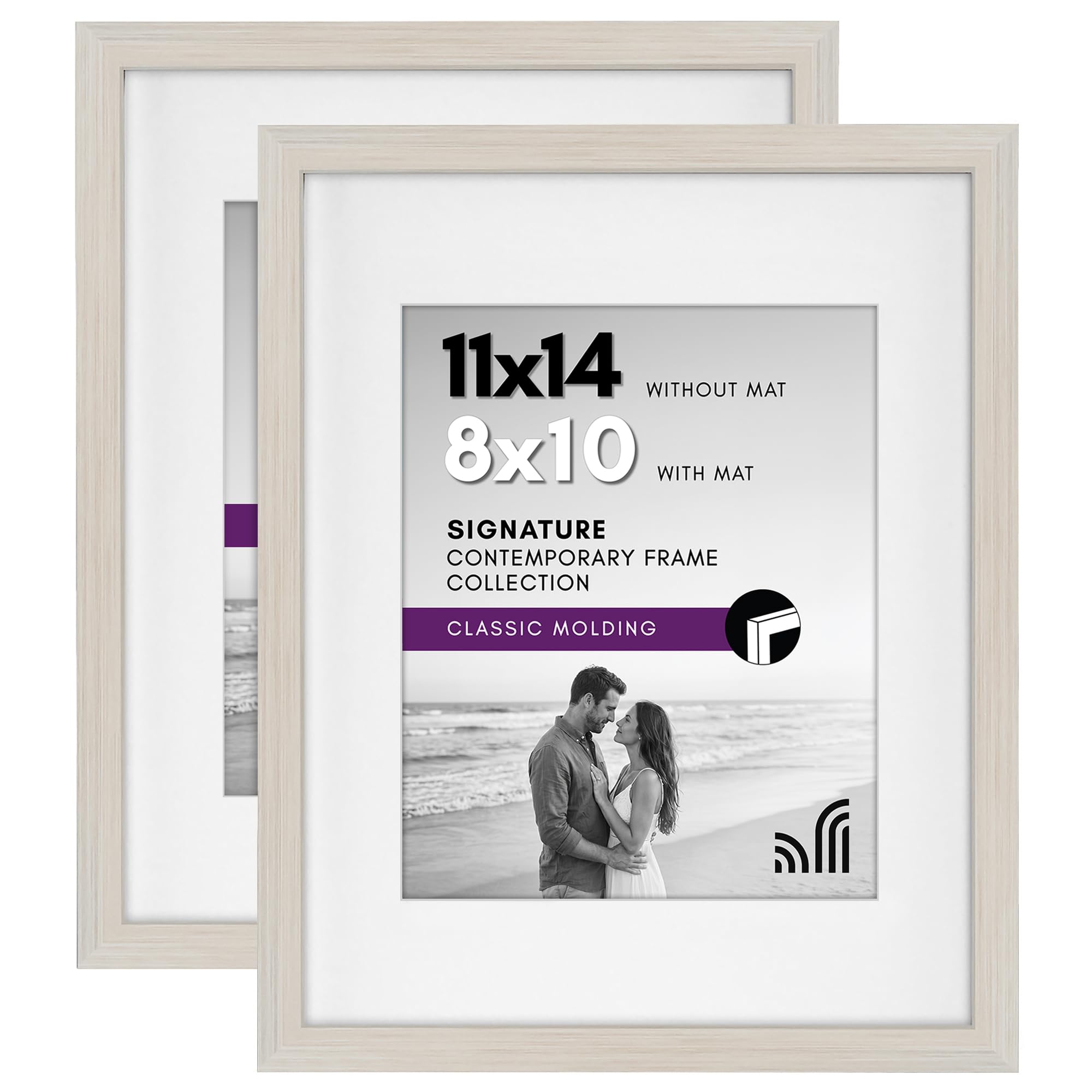 Americanflat 11x14 Light Wood Picture Frame 2 Pack with Shatter-Resistant Glass Cover and Composite Wood Molding - 11X14 Frame With Mat For 8X10 Inch Photos - 2 Pack