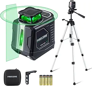 Firecore 360° Laser Level with Tripod, Green Self Leveling Cross Line Laser Tool with 3 Brightness Adjustment Pulse Mode for Floor Tile Wall Construction, L-Bracket, Batteries & Carry Pouch Included