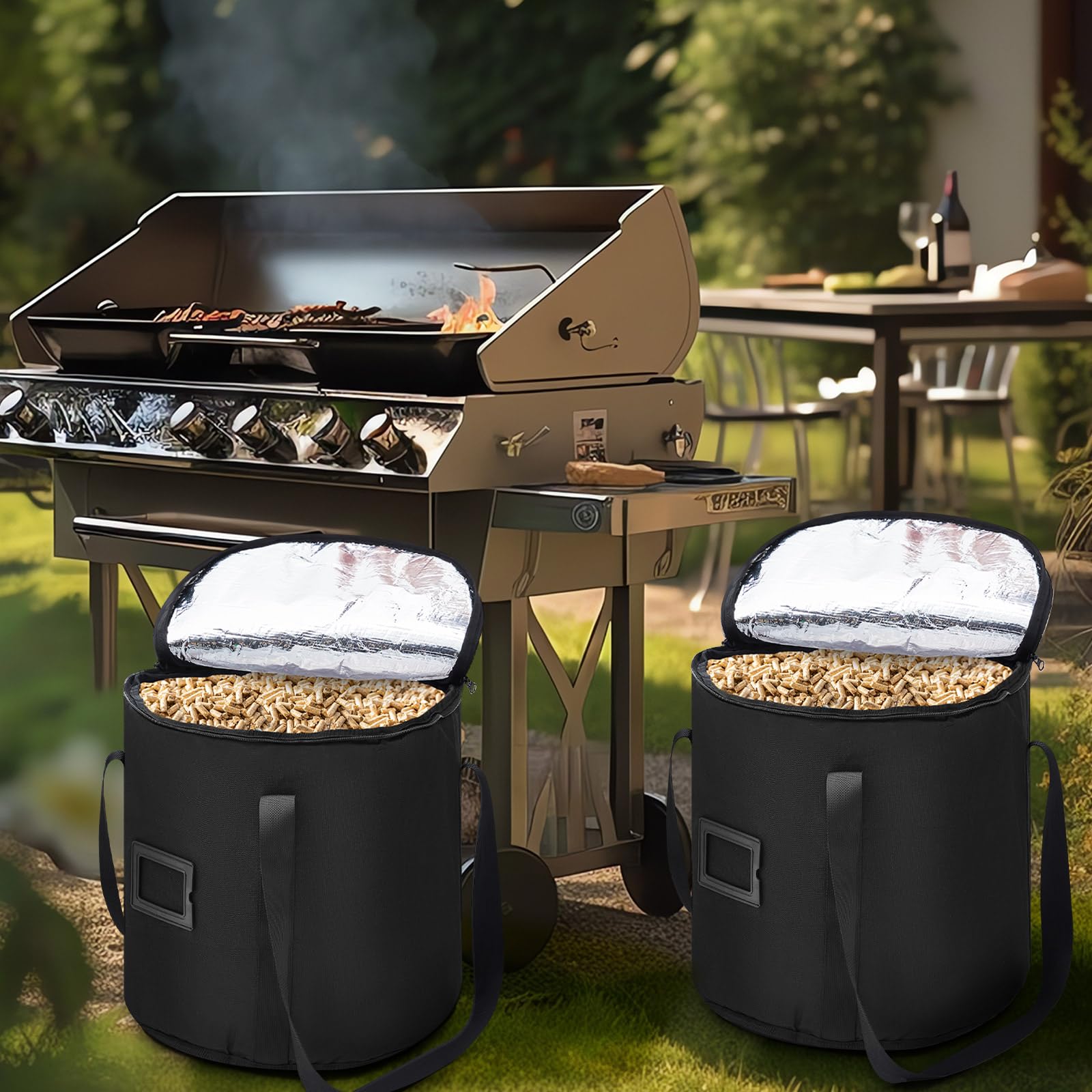 2 Stück Pellet-Aufbewahrungsbeutel | Wasserdicht | 41x32x26 Cm | Für Grillpellets & Holzkohle | Outdoor