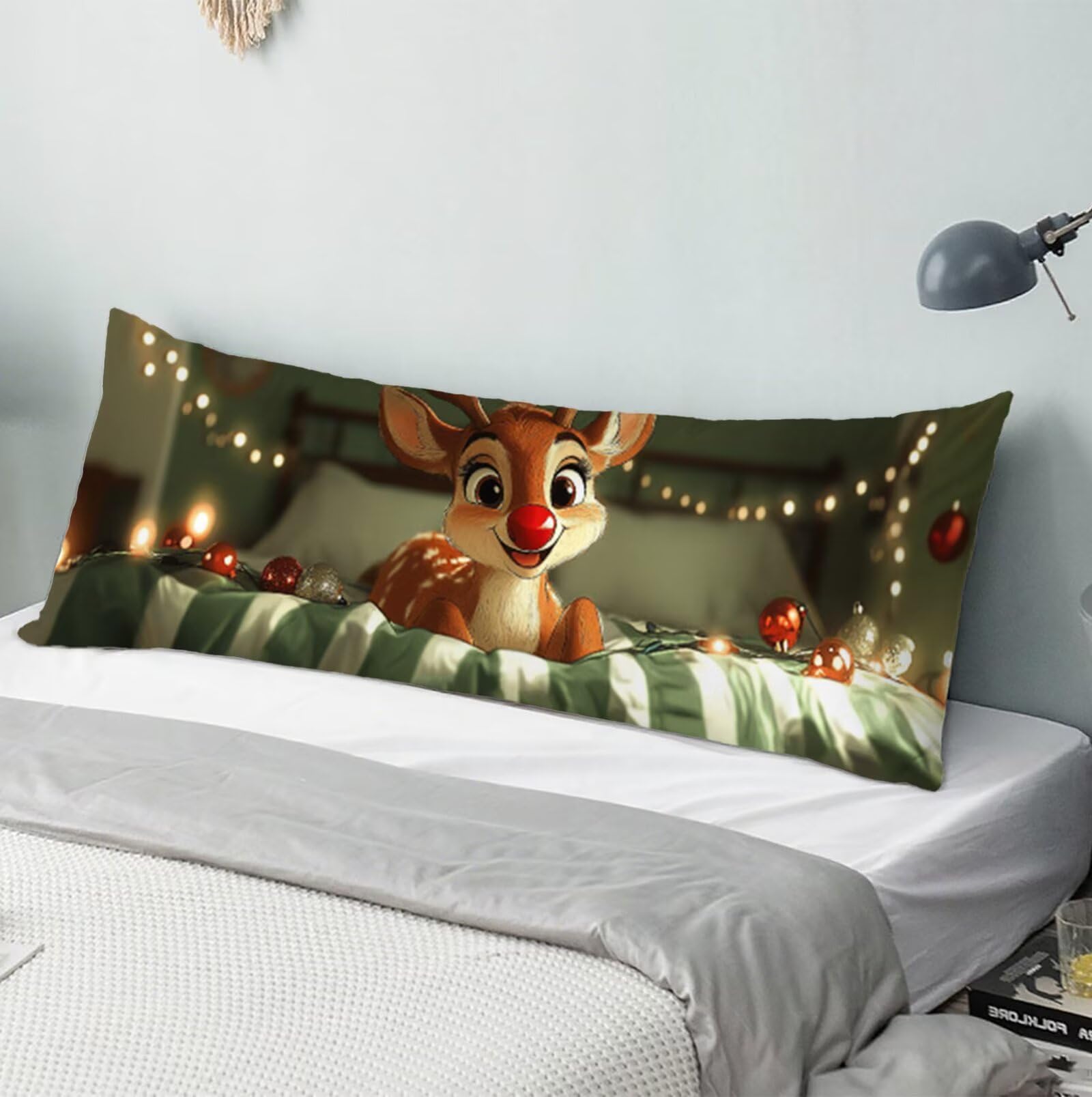 Animale Federe Cuscini Divano 60x180 cm, Cuscini per Divano in Velluto Cotone Morbida e Traspirante, Copricuscino Letto con Cerniera Invisibile Cervo Federe Cuscino, Regalo di Natale Decor R-2030