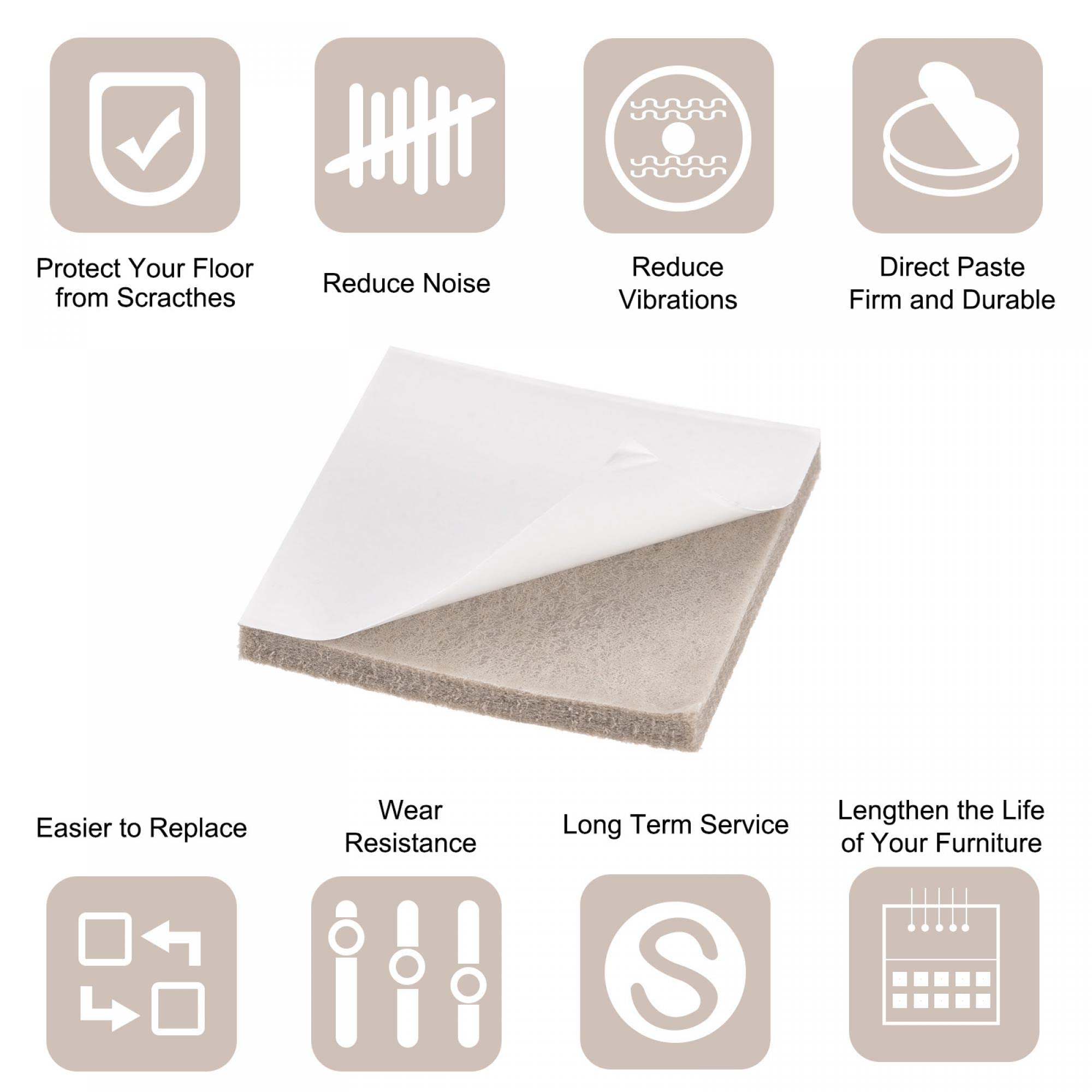 Zaplyte 12-Pack Self-Adhesive Furniture Felt Pads – 3.5" X 3.5" Square Beige