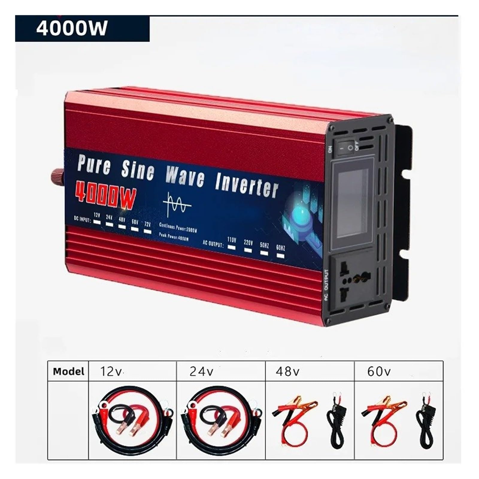 Inversor Corriente Convertidor Voltaje Portátil CC A CA 50 Hz/60 Hz para Coche Inversor Solar Onda Sinusoidal Pura 12 V 220 V 110 V 2000 W 4000 W 5000 W Convertidor(12V,220V 60HZ,4000W)