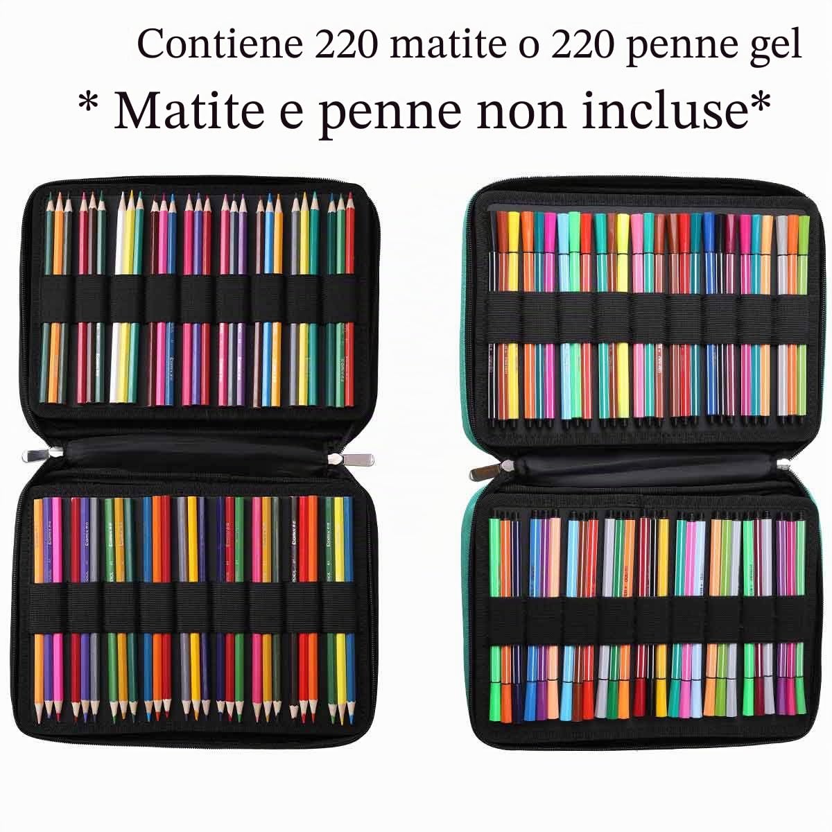 JAKAGO Astuccio per 220 matite colorate,grande capacità,multistrato,impermeabile,per pastelli acquerellabili,pennarelli e penne gel,ottimo regalo per studenti di arte (Nero)