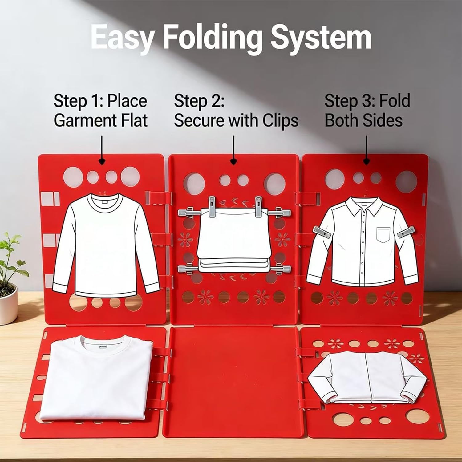 Adult Clothes Folding Board, Blue Plastic Laundry Organizer with Dragon Design, T-Shirt Folder Helper for Fast Folding (RED)