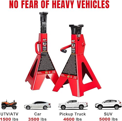 Miniatura 8 de BIG RED T41202 Torin Steel Jack Stands 12 Ton (24,000 lb) Capacidad, Rojo, 1 Par