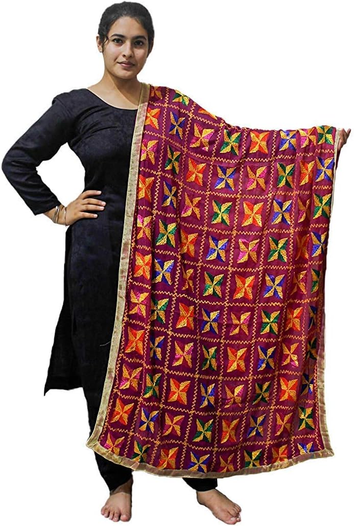 Sahej Suits Majenta Phulkari Pankha Dupatta