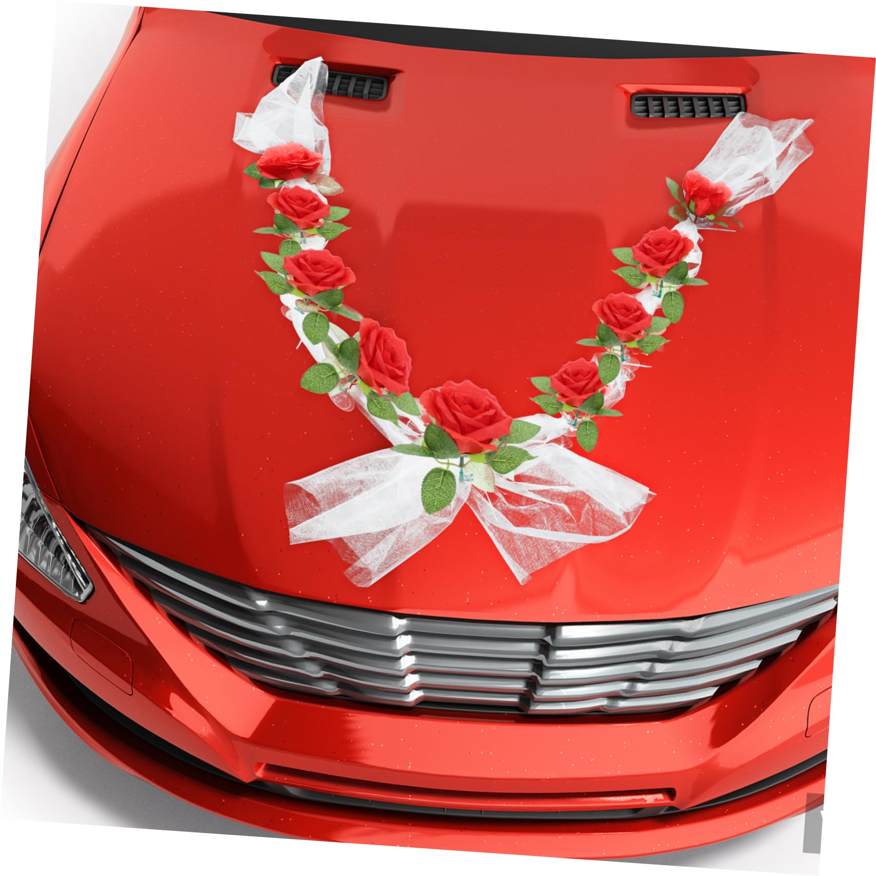 Cabilock 2sätze Kunstrosen Für Hochzeitsauto-Dekoration Weiße Rosen Mit Band Für Hochzeiten Und Valentinstag Hochzeitsdeko Für Auto Und Veranstaltungen