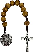 Vista 7 de Treasure4U-Store San Benito Medalla de Oración Bolsillo Rosario Católico Marrón Cuentas de Madera San Benito Tenner Estilo Abierto Rosario de una