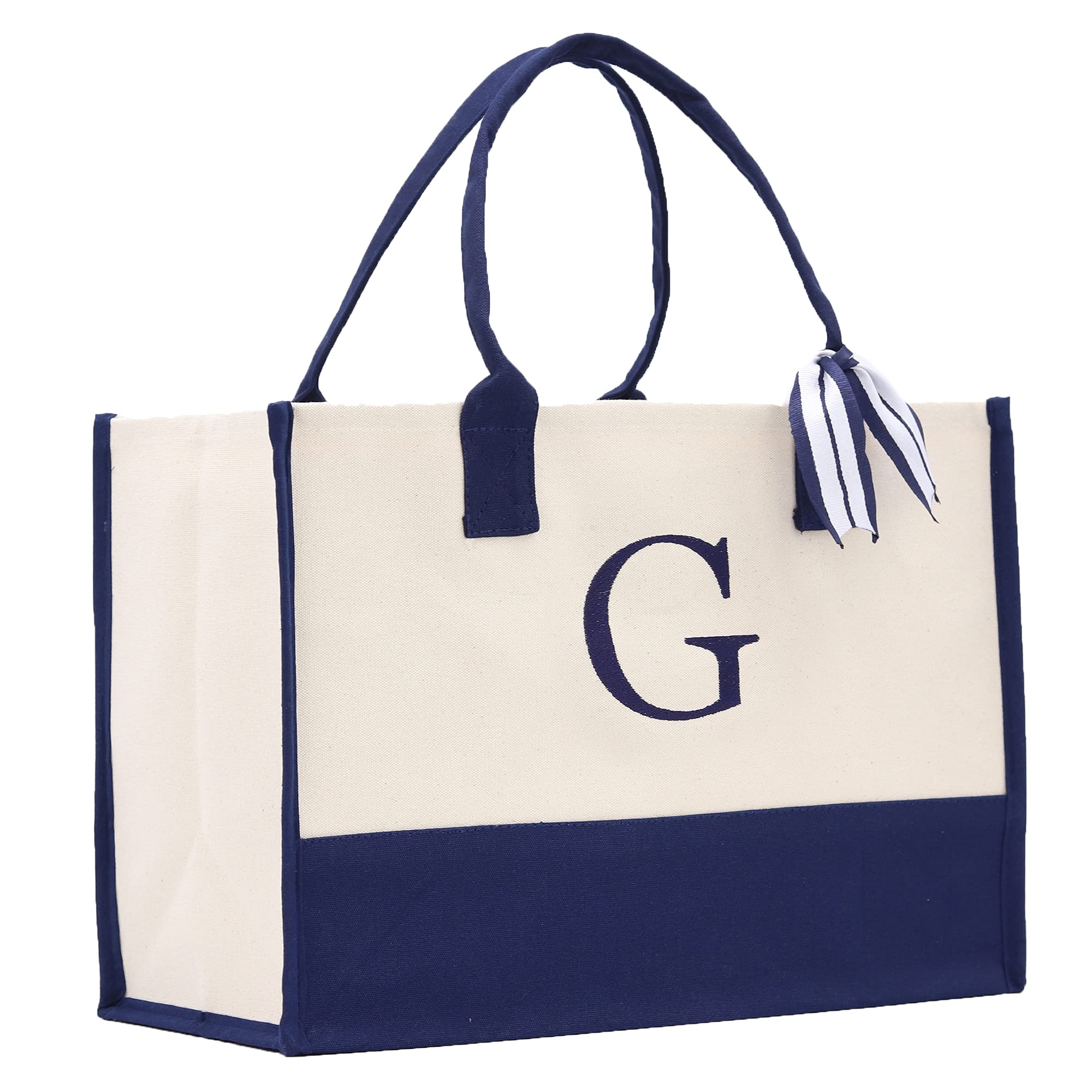 VANESSA ROSELLA Premium Quality Personalized Gift Monogram Initial 100% Cotton Chic Tote Bag with Customize Option - Navy