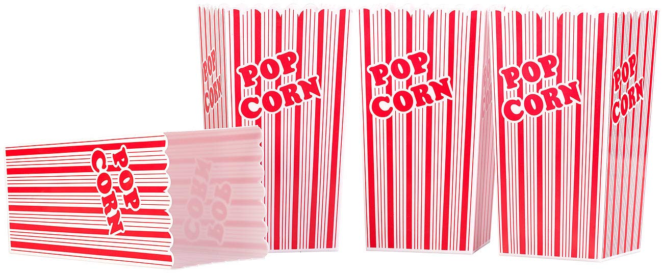 infactory Popcorneimer: 12er-Set Wiederverwendbare Popcorn-Boxen, 2 Liter, rot-weiß gestreift (Popcorn Schüssel Plastik, Becher Plastik, Box)