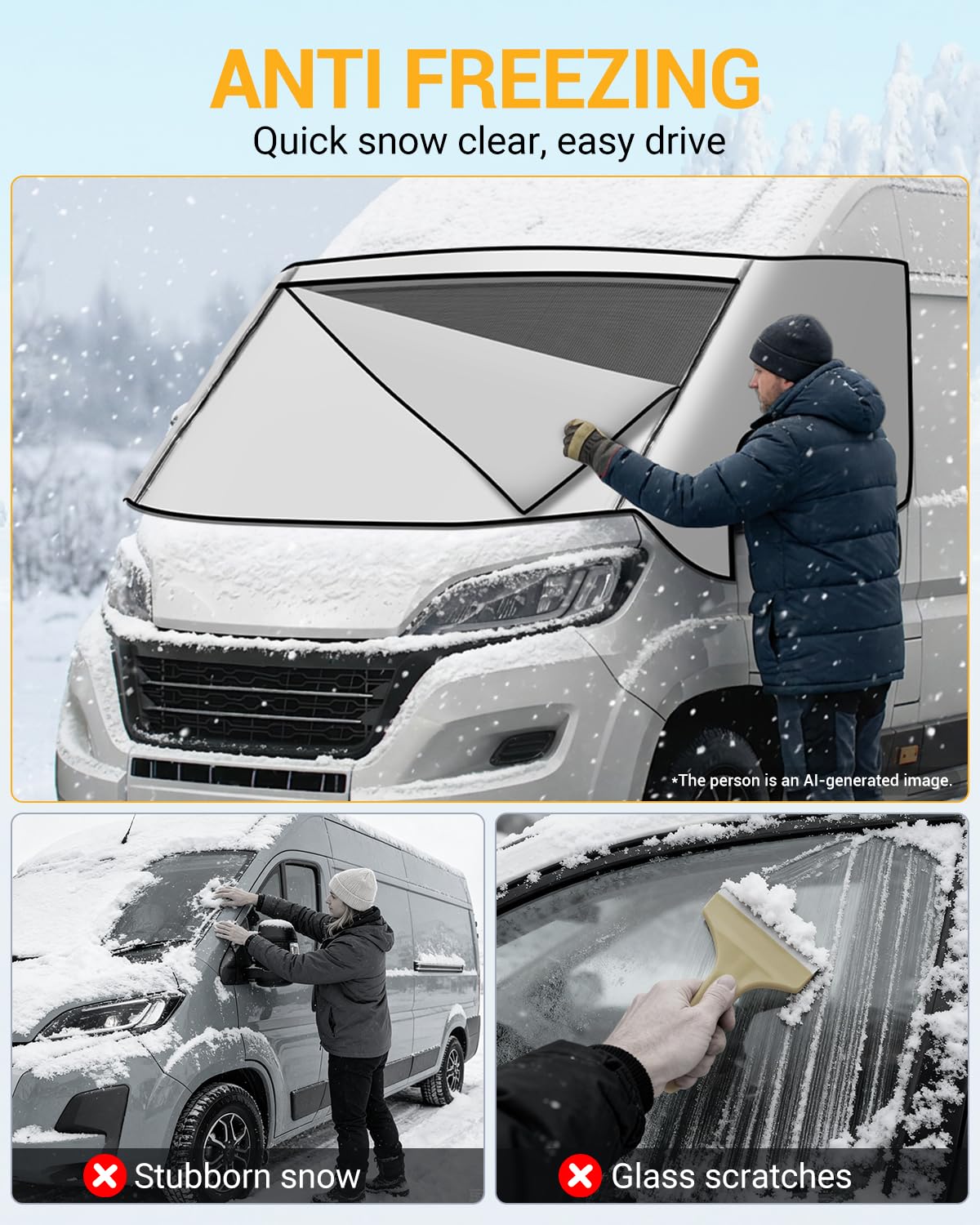 Ducato Funda Parasol para Parabrisas con Cremallera | Funda de Protección Térmica, con Malla de Privacidad, Compatible con P-eugeot Boxer C-itroen Relay X250/290