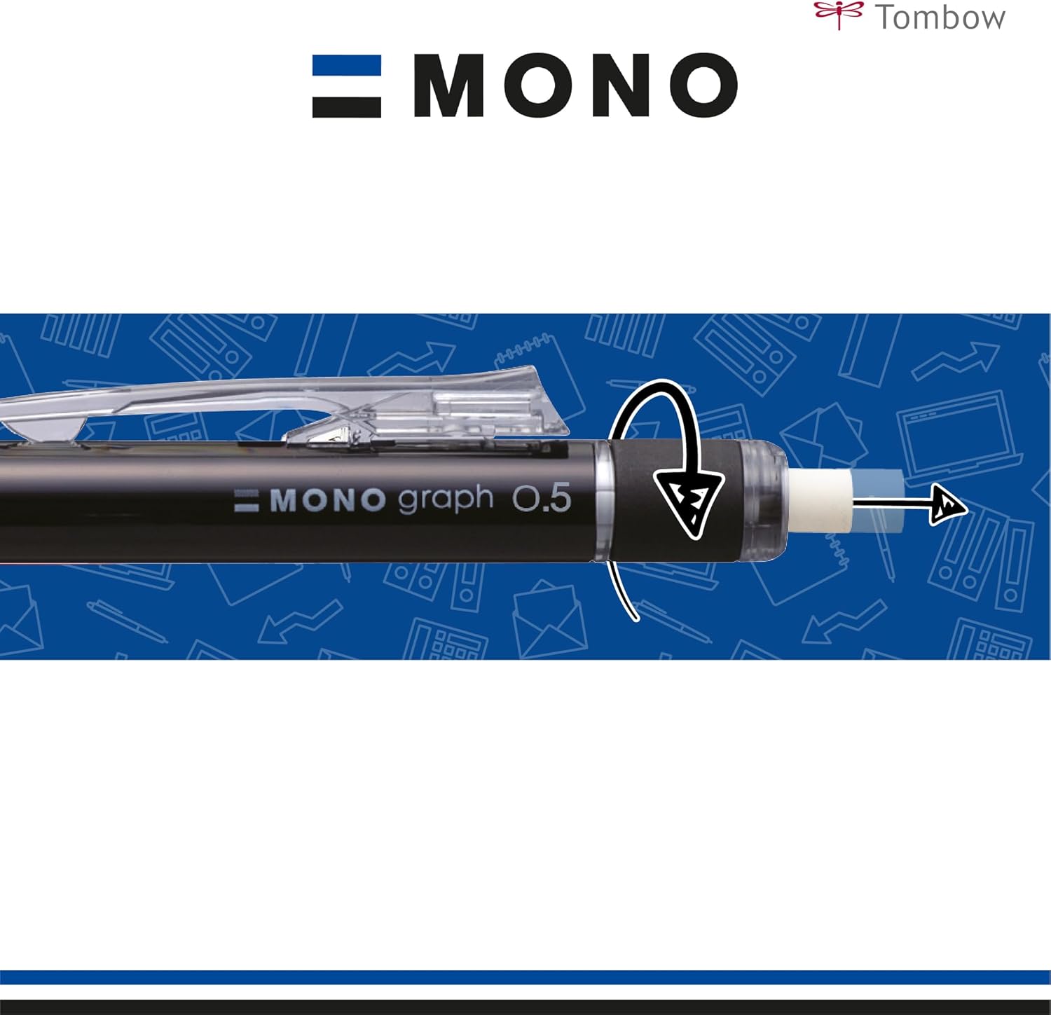 Tombow Mechanical Pencil MONO Graph 05 Matte Grey, 0.5 mm Line Width, HB, Integrated Refillable Eraser [SH-MG72]