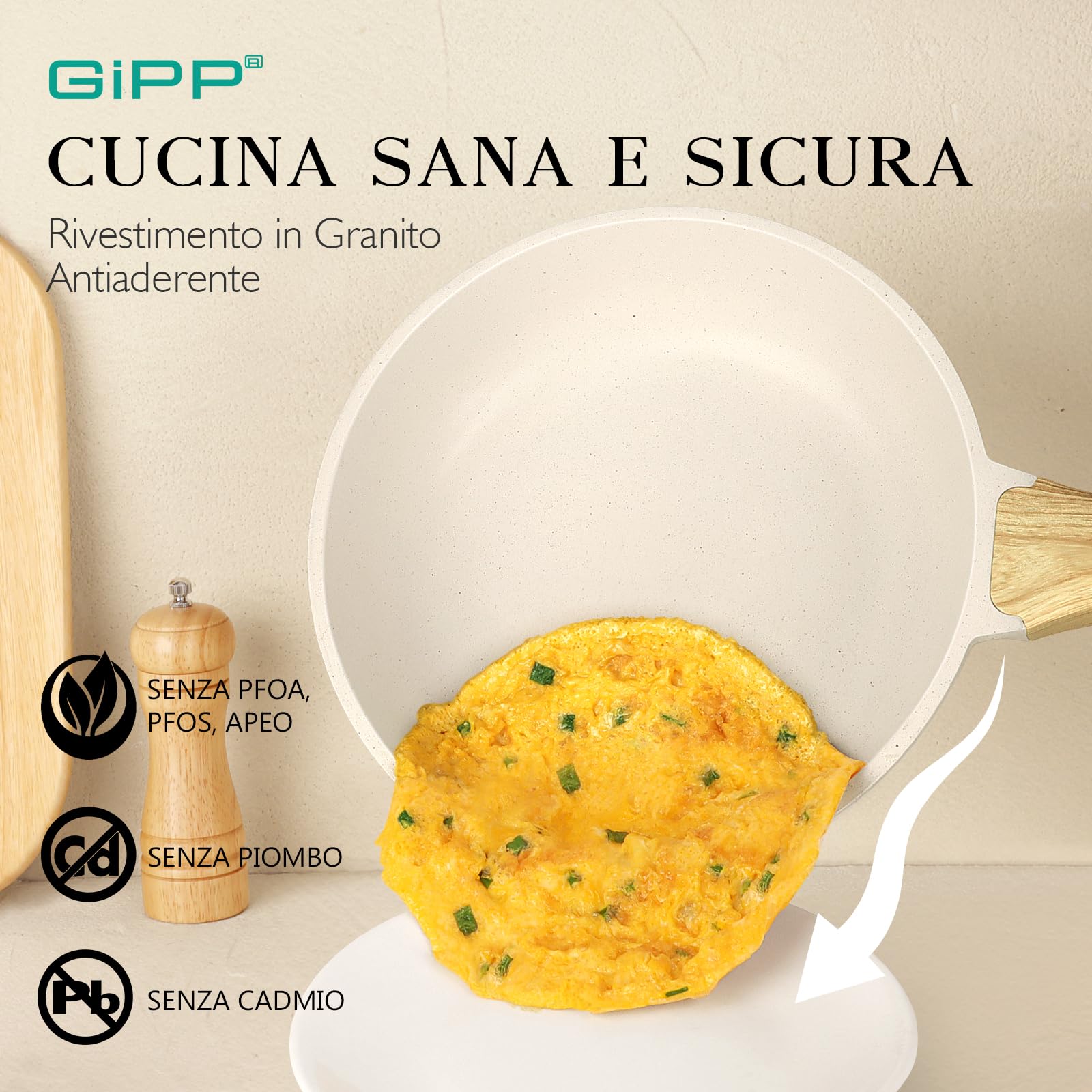 GiPP Set di Pentole e Padelle con Rivestimento Antiaderente - 21 Pezzi Induzione Set di Pentole Con Spatola Cucchiaio, Atossico, Adatto a Diversi Tipi di Fornelli