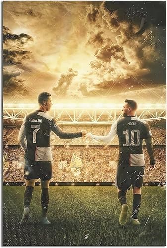Póster de la superestrella de los deportes de fútbol Cristiano Ronaldo y Lionel Messi lienzo impreso para pared decoración moderna del hogar 16 x 24