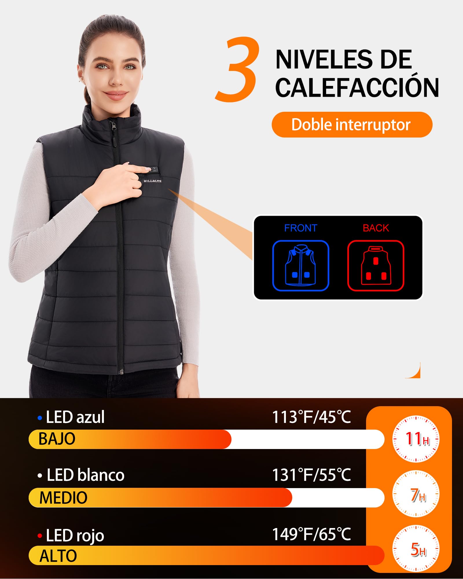 Chaleco Calefactable Mujer con Batería 7.4V 18400mAh – Chaleco Térmico Eléctrico, ligero y Lavable a Máquina, 8 Zonas de Calor Chaleco para Invierno