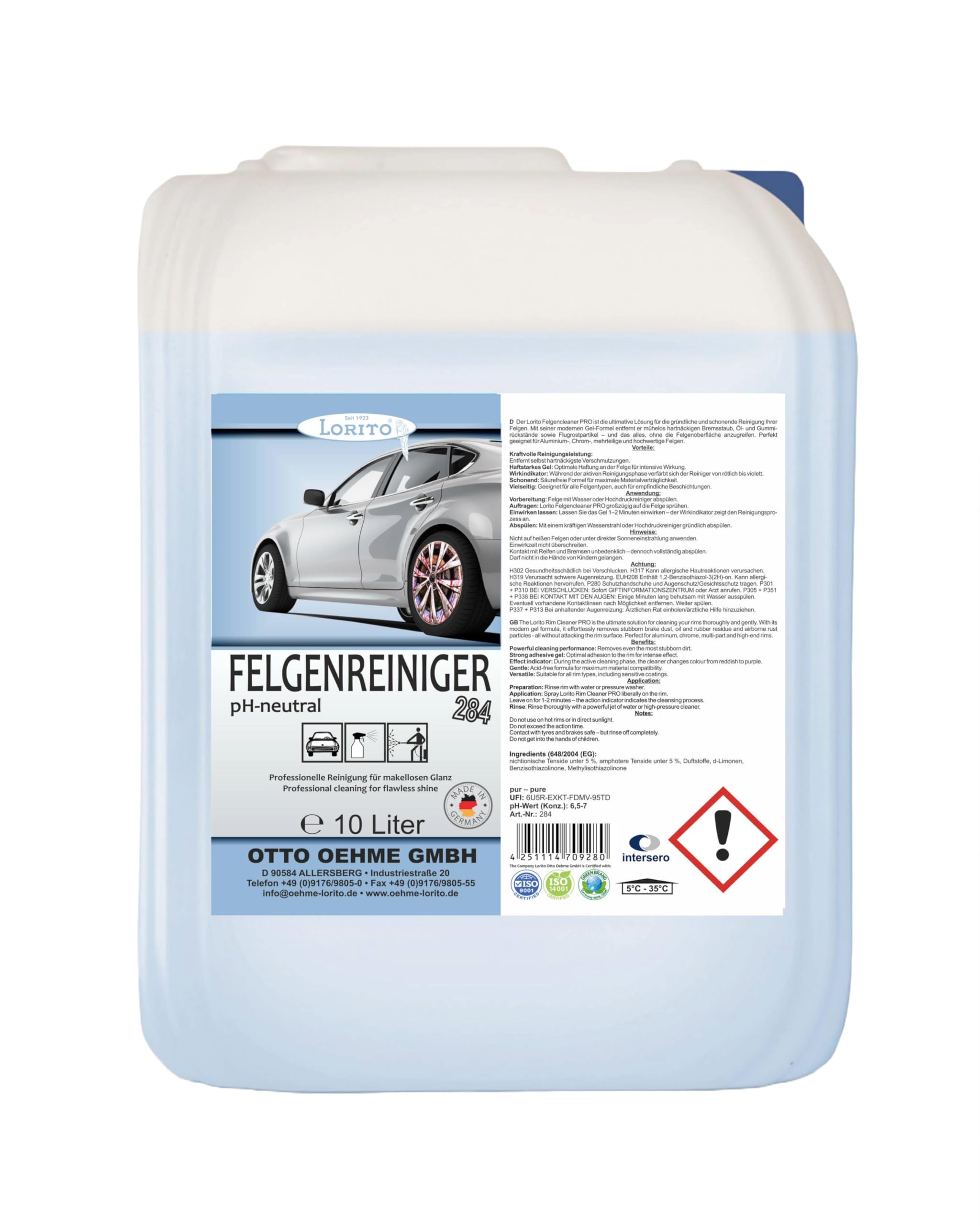 Felgenreiniger 10L für alle Felgentypen | Kraftvolles Reinigungsmittel für glänzende Felgen, entfernt selbst hartnäckige Verunreinigungen, langanhaltender Glanz