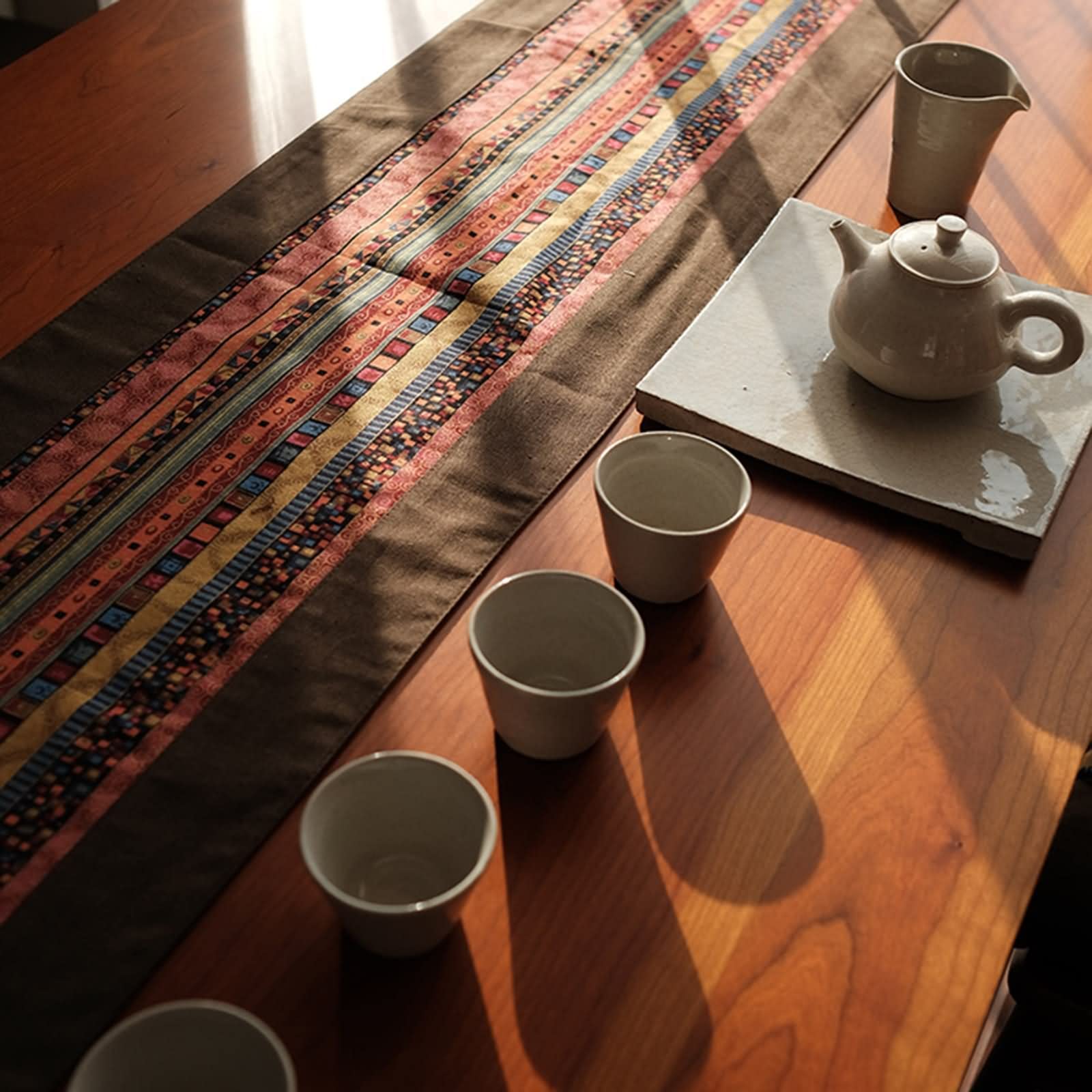 Camino de Mesa Navideño, Centros Decorativos de Mesa Comedor Rayas Étnicas Amarillo Sabana de Algodon 30x220CM