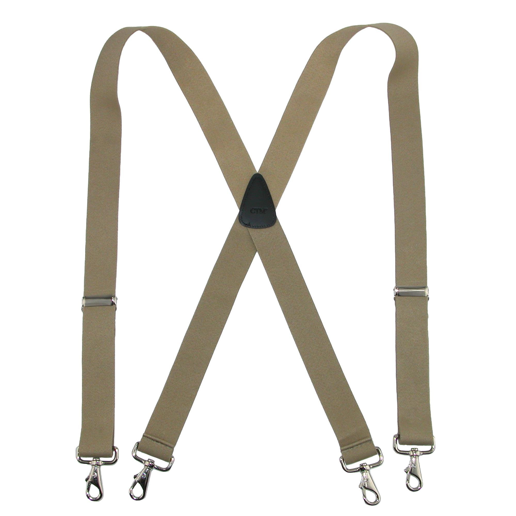 CTM Men's Big & Tall Elastic Solid colour X-Back Brace with Swivel Hook Ends, Khaki