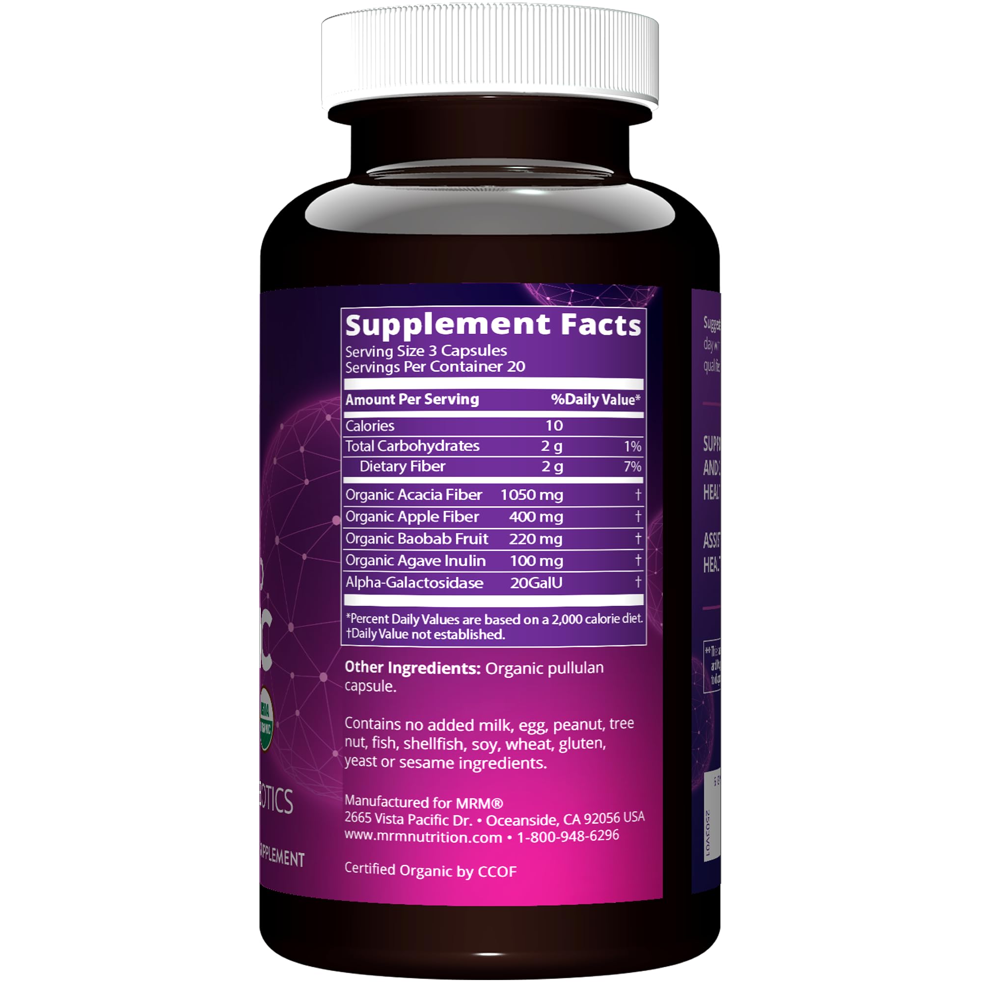 MRM Whole Food Organic Fiber Capsules - for Women & Men - 20 Servings — Amazon image 2