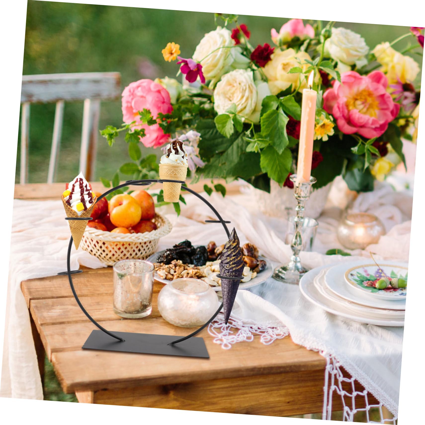 SHOWERORO 1pezzi Espositore Per Coni Elegante Con Base Piatta Supporto Per Dessert Da Matrimonio Slot Per Coni Design Unico e Stabile Per Eventi e Feste