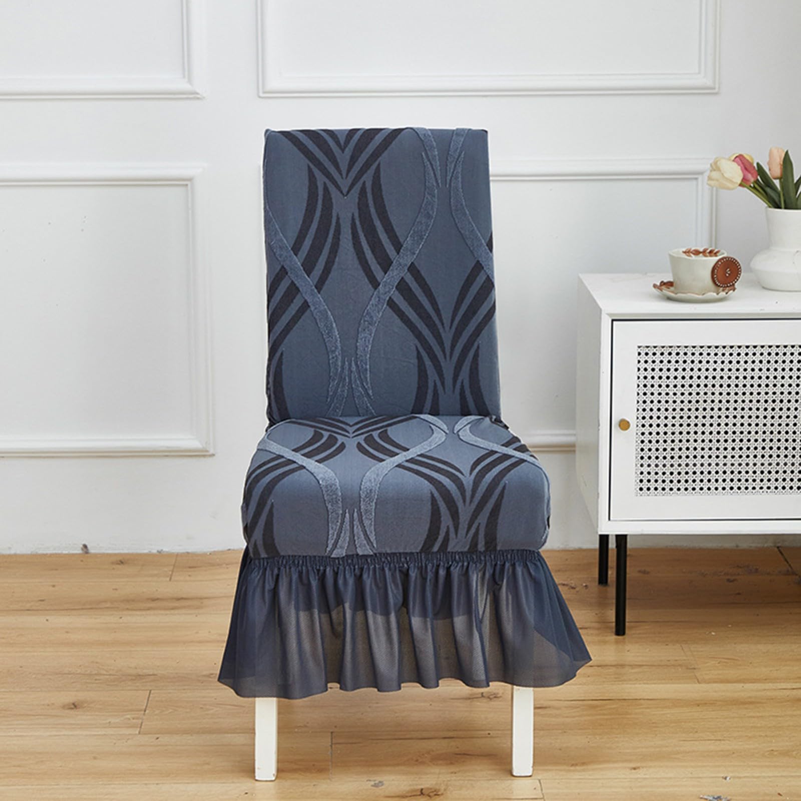 Esszimmer Stuhlhussen mit Rock,Stuhlhussen für Esszimmerstühle 2/4/6er-Set | Strapazierfähiges Abnehmbares und Waschbares Polyestergewebe mit Druckmuster,Elastischer Saum(Gray,4Pcs)