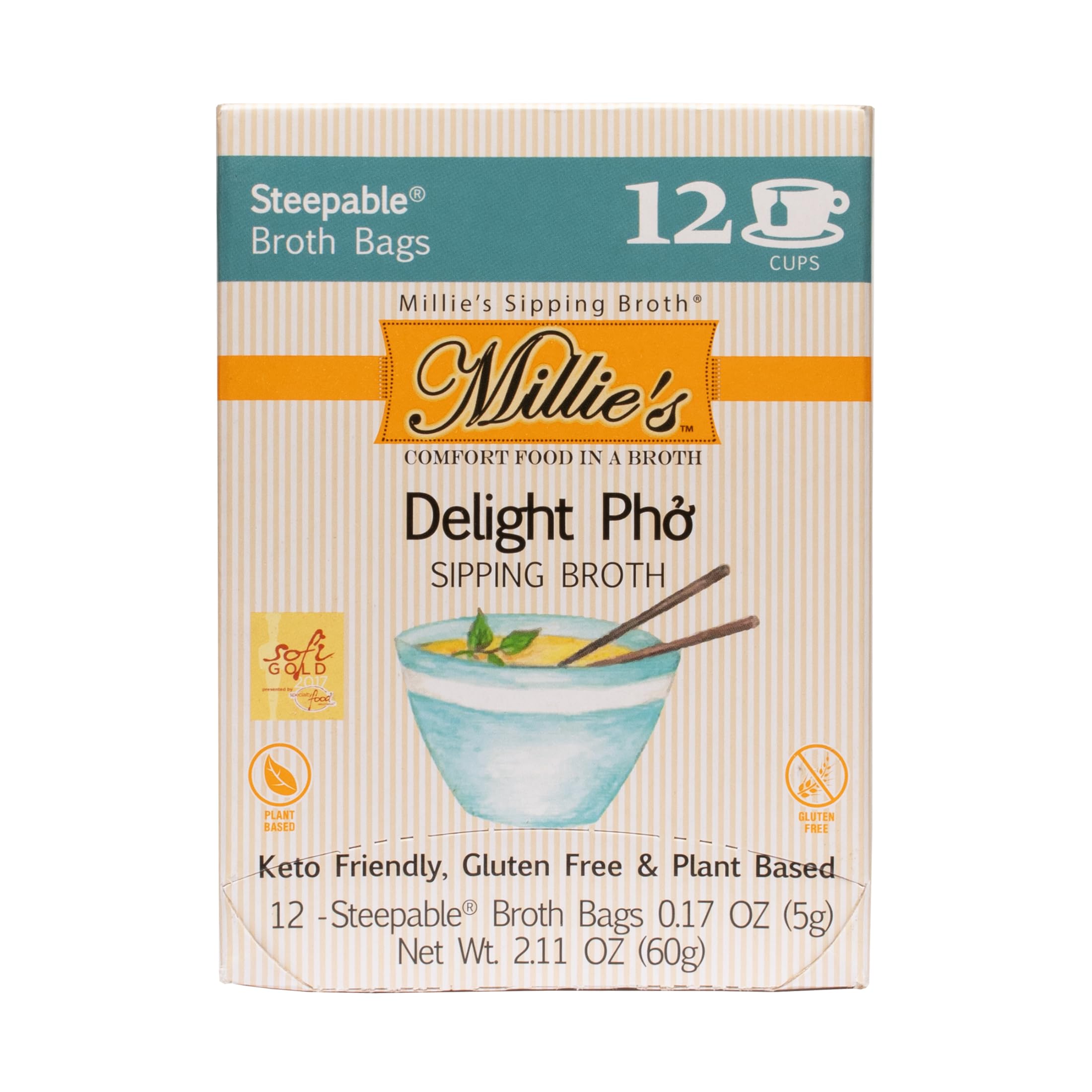 Millie’s Sipping Broth - Vegetable Broth -Natural-Gluten Free-Keto Friendly Delight Pho 12 count box