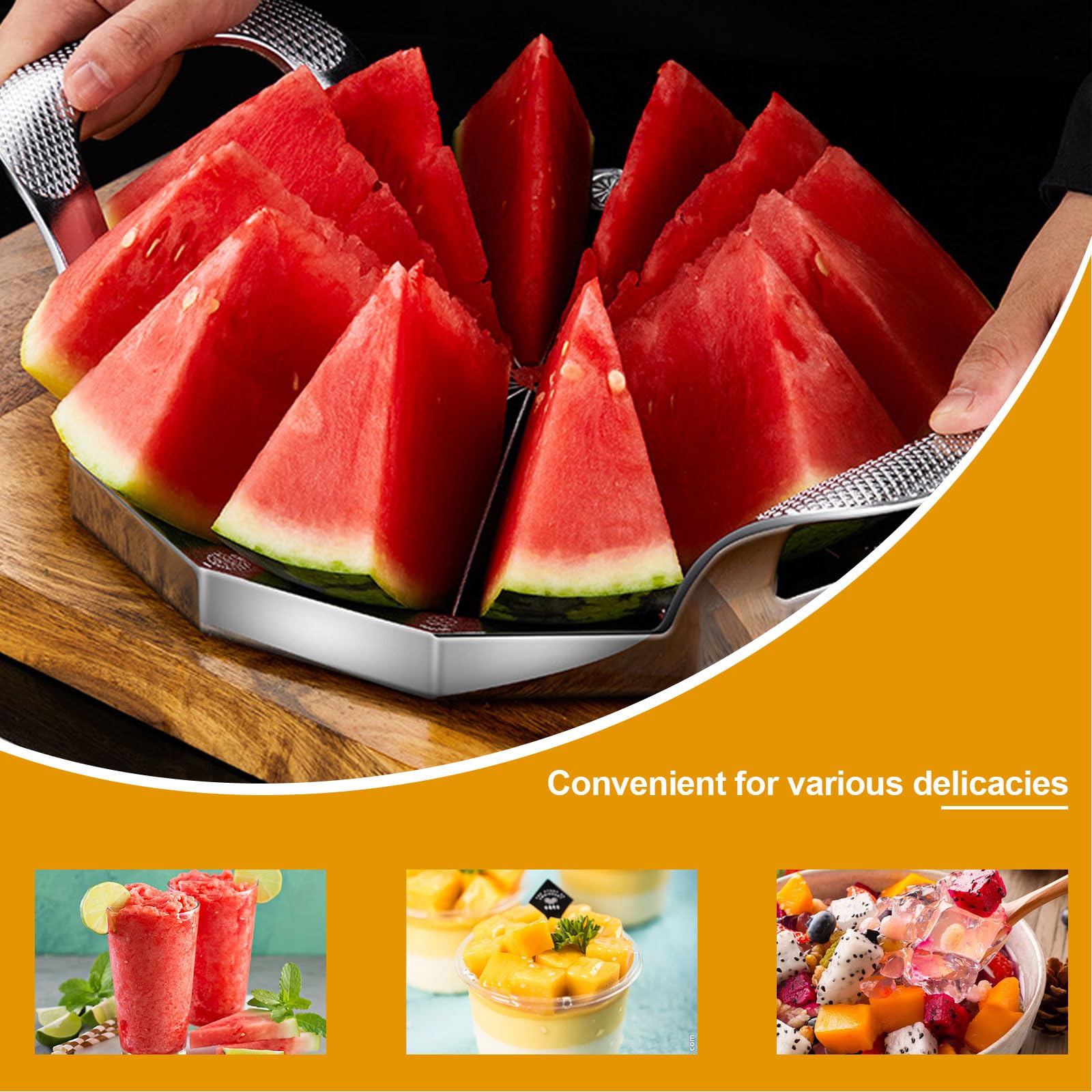 Obstschneider aus Edelstahl, 12 Klingen, rutschfester Griff, robuster Wassermelonen-Ananasschneider für Küche (12 Klingen-G)