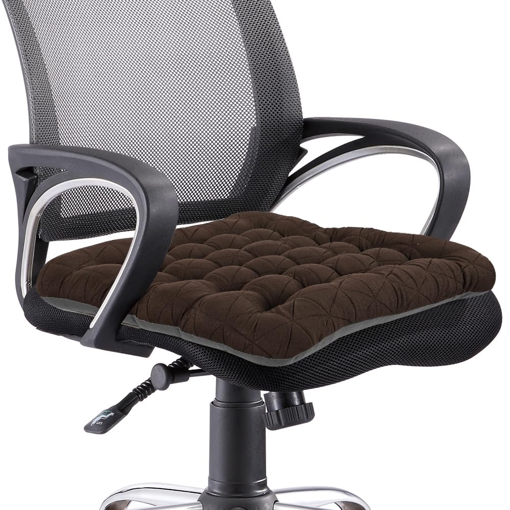 BUYUE Good Support Office Chair Cushion, Luxury Jacquard with Anti-Skid Silicone Seat Cushion Padded for Computer Desk Kitchen Chair (1 Count, Brown)