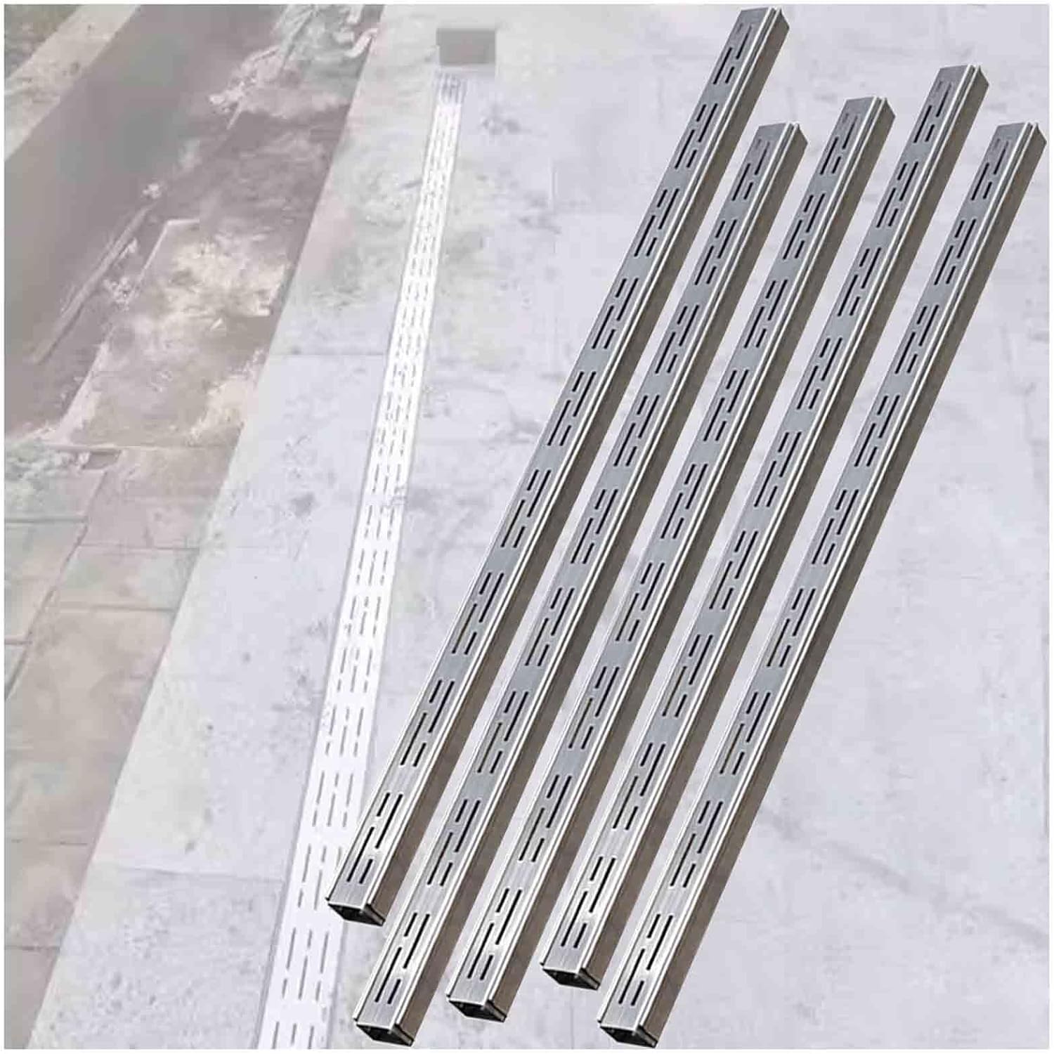 5-pak rusztu odpływowego - wąski system rynnowy do podjazdów i garażu na podwórko patio - regulowane rozmiary od 1-3/20.3 cm do 7-7/20.3 cm WSilver Finish