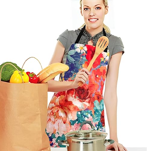 Miniatura 47 de Sosolong Delantal ajustable impermeable con 2 bolsillos, delantales de cocina para mujeres, hombres, chef Delantal de cocina,Delantal Daisy,Delantal