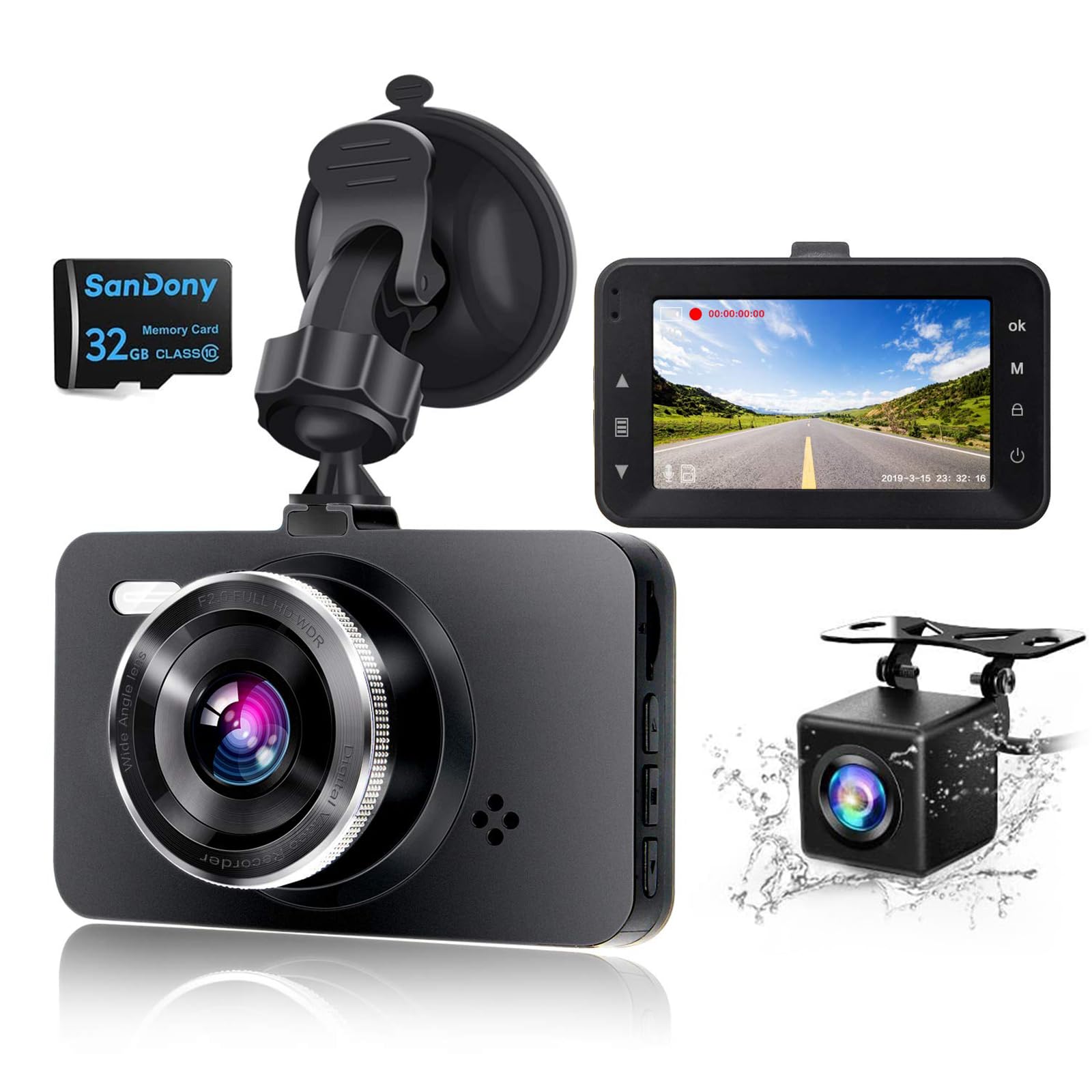 DWCQRTM 前後ドライブレコーダー 1440P ドライブレコーダー 24時間駐車監視 HDR/WDR搭載 170° 広角 夜間撮影 エンジン連動 G-sensor緊急録画 リバース連動 32GBカード同梱 日本語説明書付き