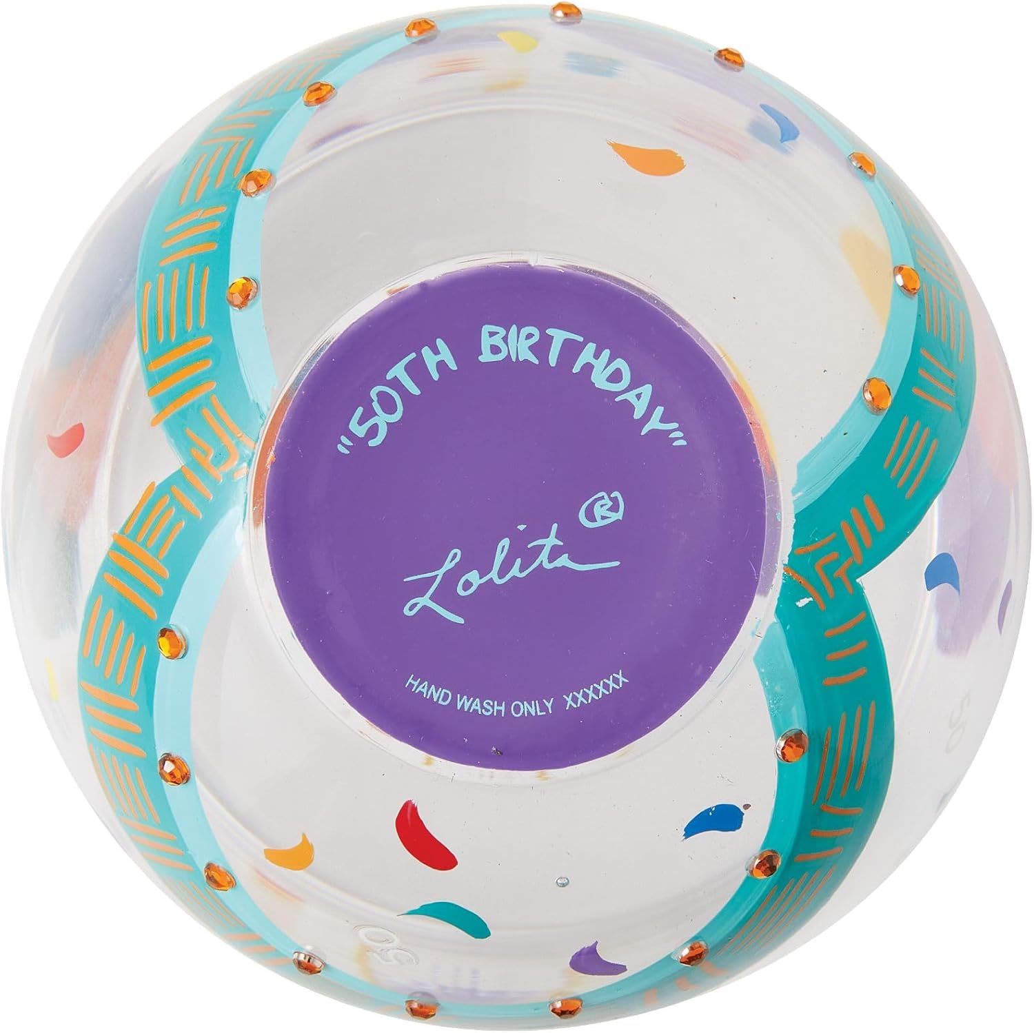 Enesco Lolita Designs Happy 50th Birthday Hand-Painted Artisan Stemless Wine Glass, 20 Ounce, Multicolor - Image 6