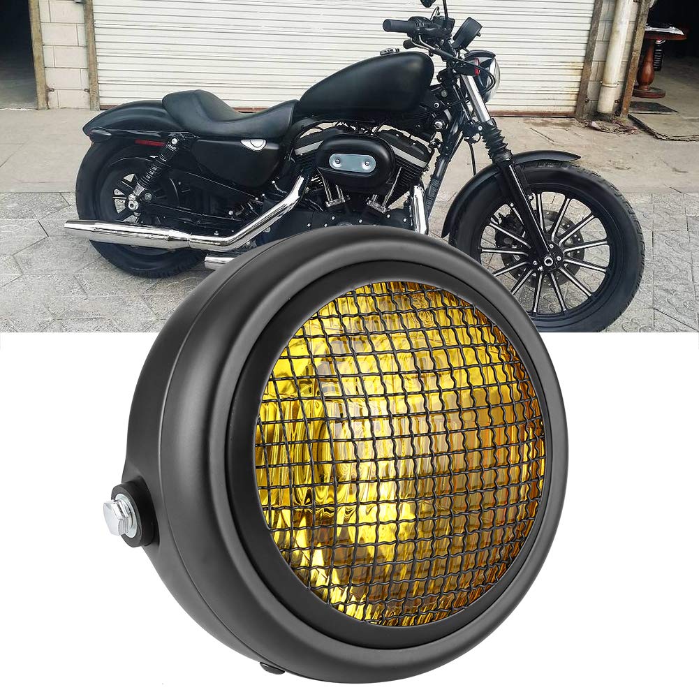 Faro Moto 7 Pollici 55W Alogeno Stile Retrò – Lente Gialla, Corpo Metallico Nero, Accessorio Per Moto Custom E Classiche