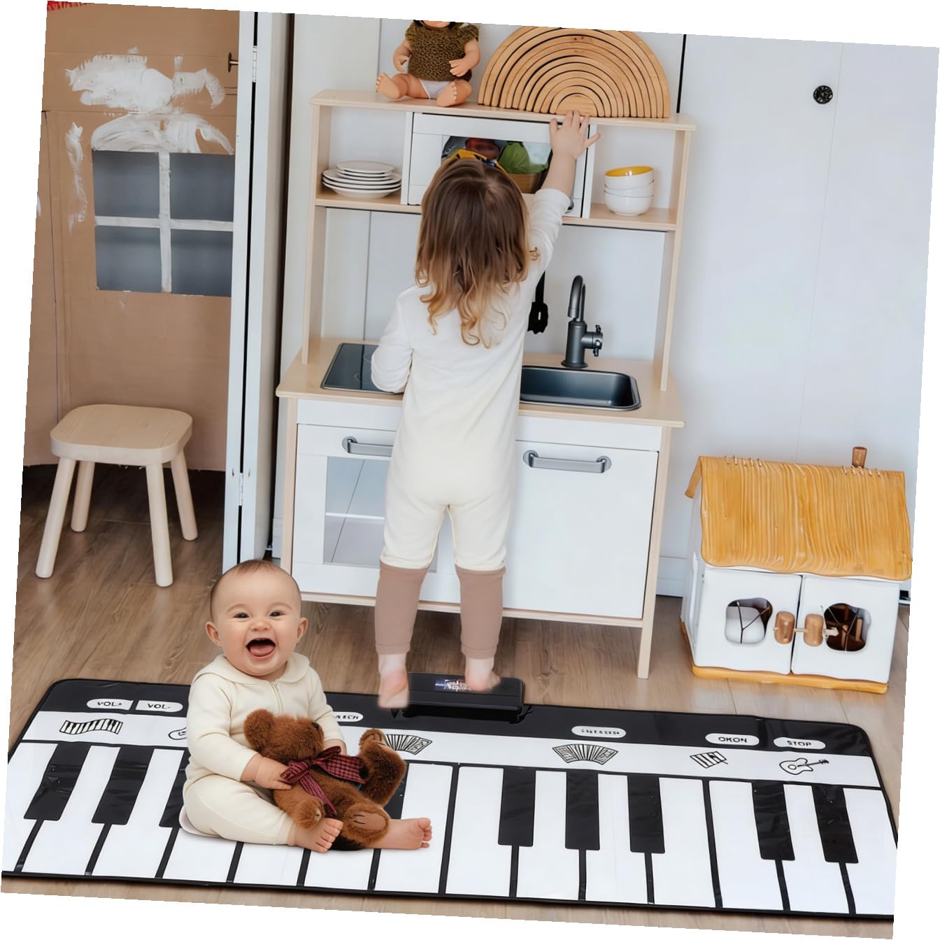 ibasenice Tappeto Musicale Pianoforte Nero Bianco Multifunzione Gioco Educativo per Sviluppo Udito e Movimento Morbido e Sicuro per Ragazzo Ragazza