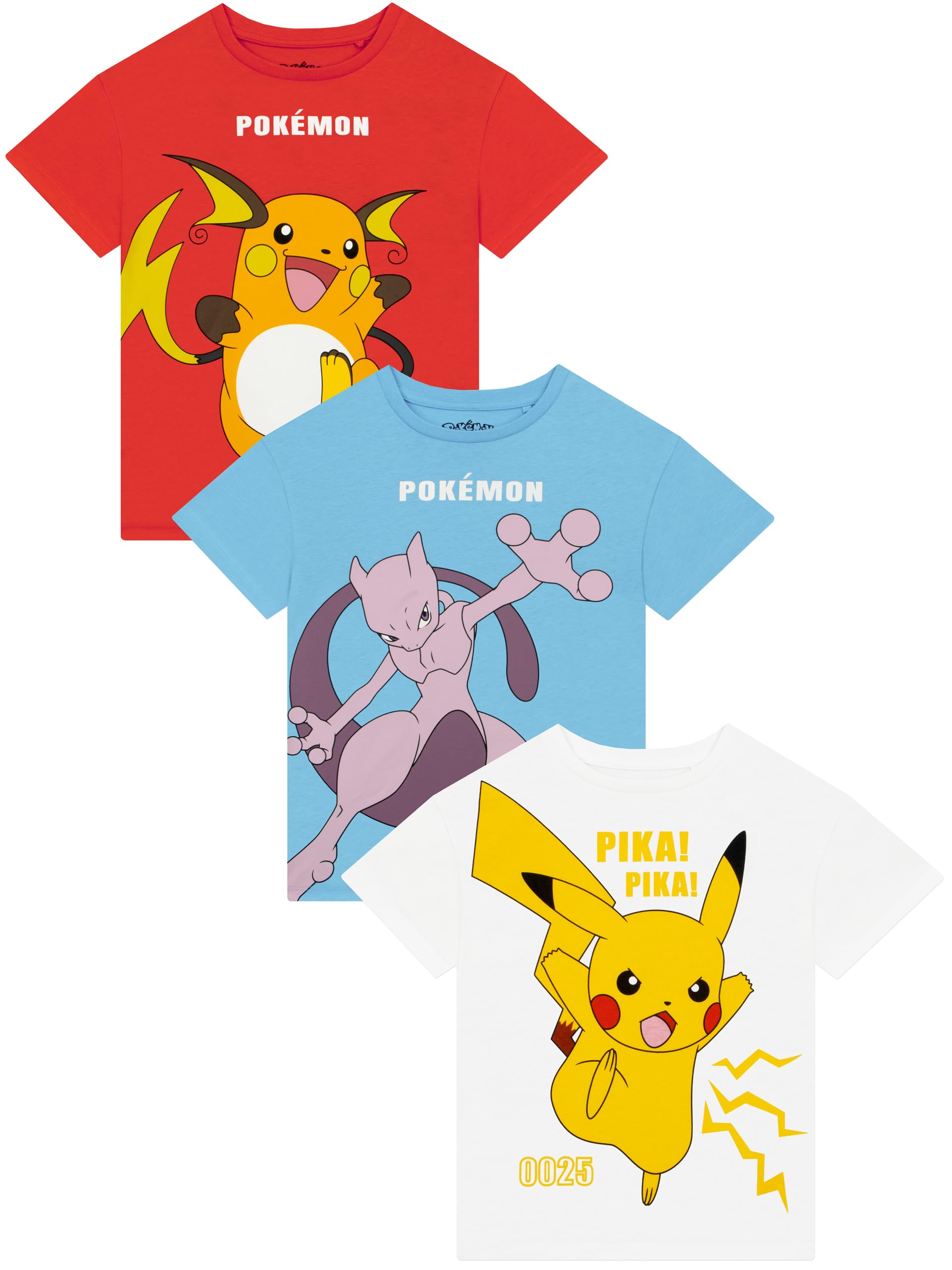 Pokémon Lot De 3 T-Shirts, T-Shirts A Manches Courtes Garçon, T Shirt Gamer, T Shirt Enfant Garcon