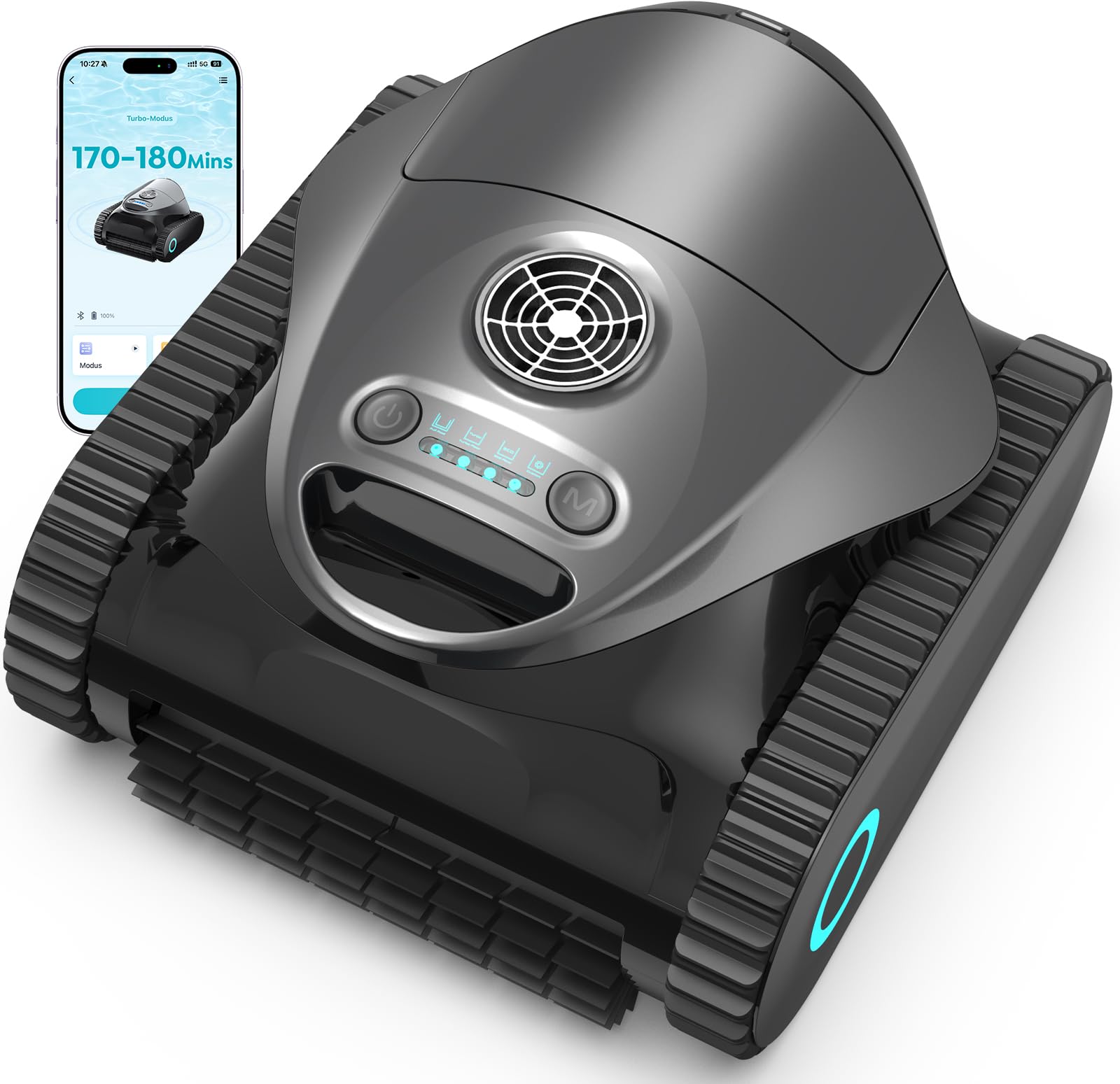 C1 Robot Piscina Limpiafondos y Paredes, Doble Filtro, Aspirador Piscina Bateria, 7 Modos de Limpieza, 180 min de Autonomía, Limpiador con App, Limpiafondos Piscina de hasta 150 m², Gris Mica