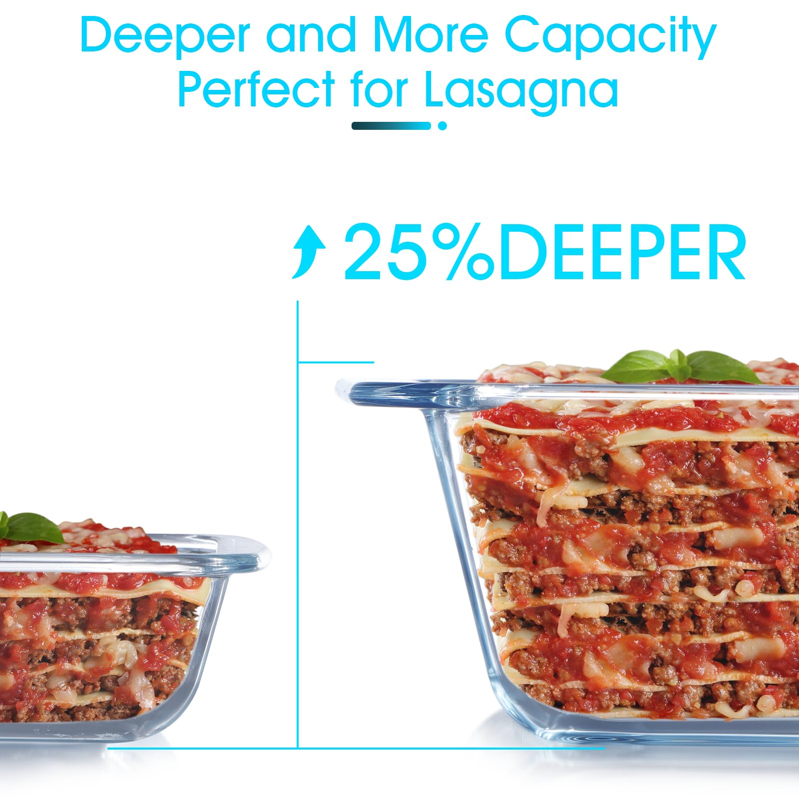 NUTRIUPS Set mit 3 tiefen Glas-Backformen mit Deckel, tiefe Lasagneform mit Deckel, Lasagneform für den Ofen, rechteckige Glas-Backformen (rechteckig mit Deckeln, 1,5 + 2,4 + 3,7 Qt)