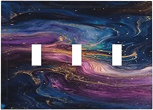 Decorative Switch Covers Plate Abstract Purple Blue Gold Marble Texture 3 Gang Wall Plate Oversized Triple Toggle Light Switch Plate Jumbo Faceplate for Bathroom Bedroom Decor