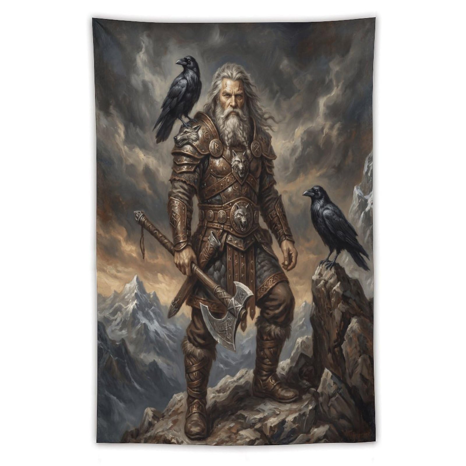 H3B8U2Y5 Norse Mythology Odin Wall Tapestry, Mythic God Portrait