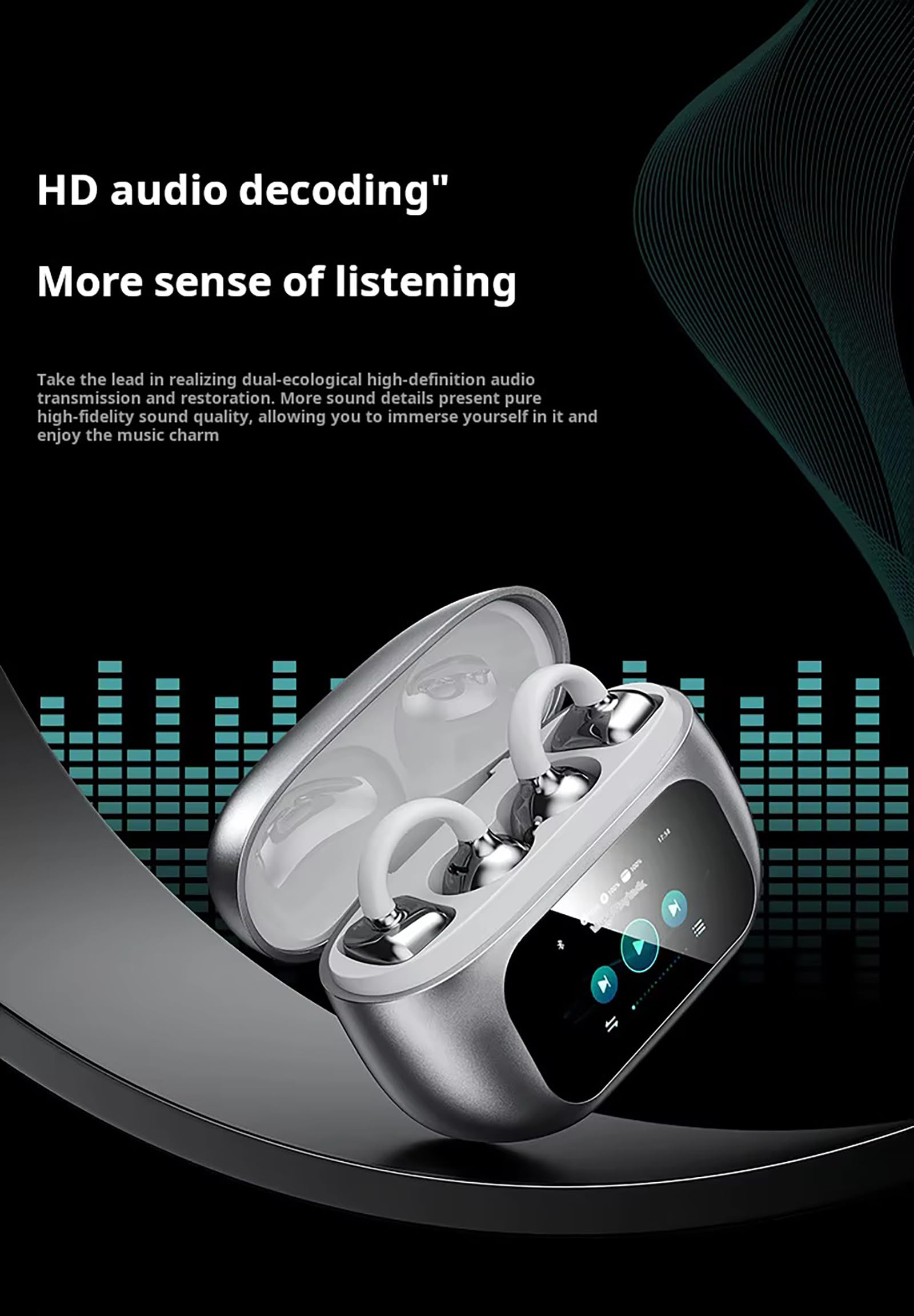 ELLENNE Auricolari IA Traduzione Simultanea Display Touch Colori NERO | ELLENNE - Auricolari IA con Traduzione Simultanea in Tempo Reale, Bluetooth, Cuffie Wireless AI, Display Touch Colori Hi-Fi