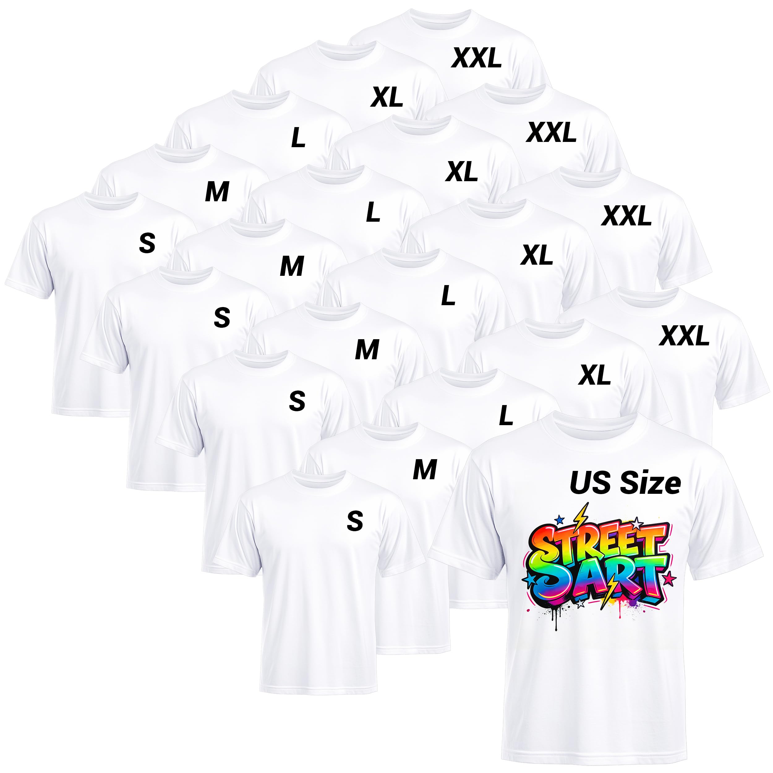 Joyclub White T Shirts Polyester Bulk Sublimation Blanks Wholesale Unisex Crew Neck Short Sleeve for Heat Transfer, White 4 Set (20 Pack), XXL