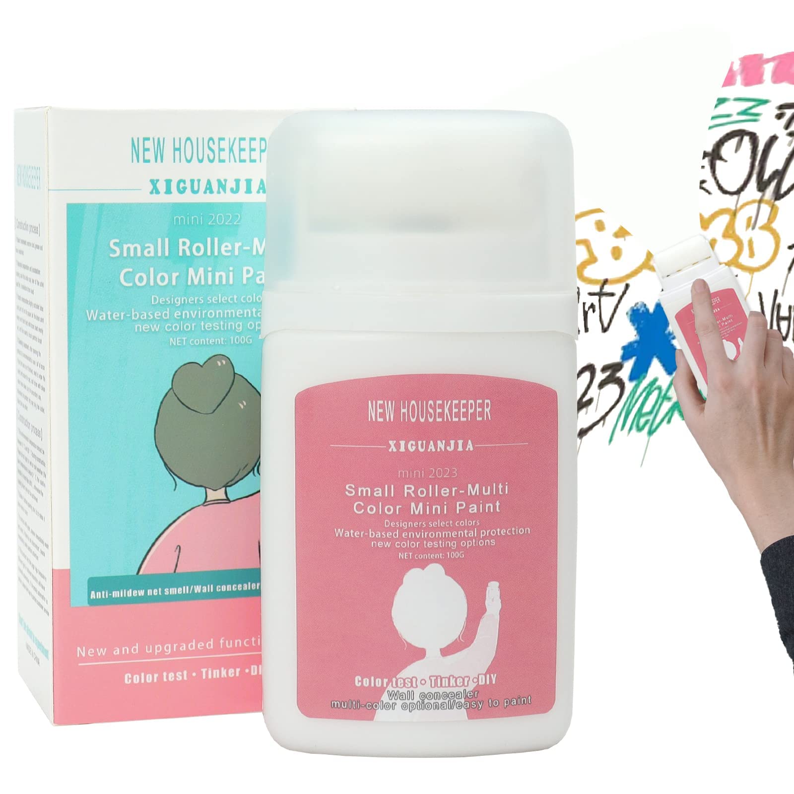 Tiokkss Small Roller Wall Patching Brush, Wall Repair Paste Roller Tool, DIY Renovation Wall Spackle Roller with Latex Paint White 100g