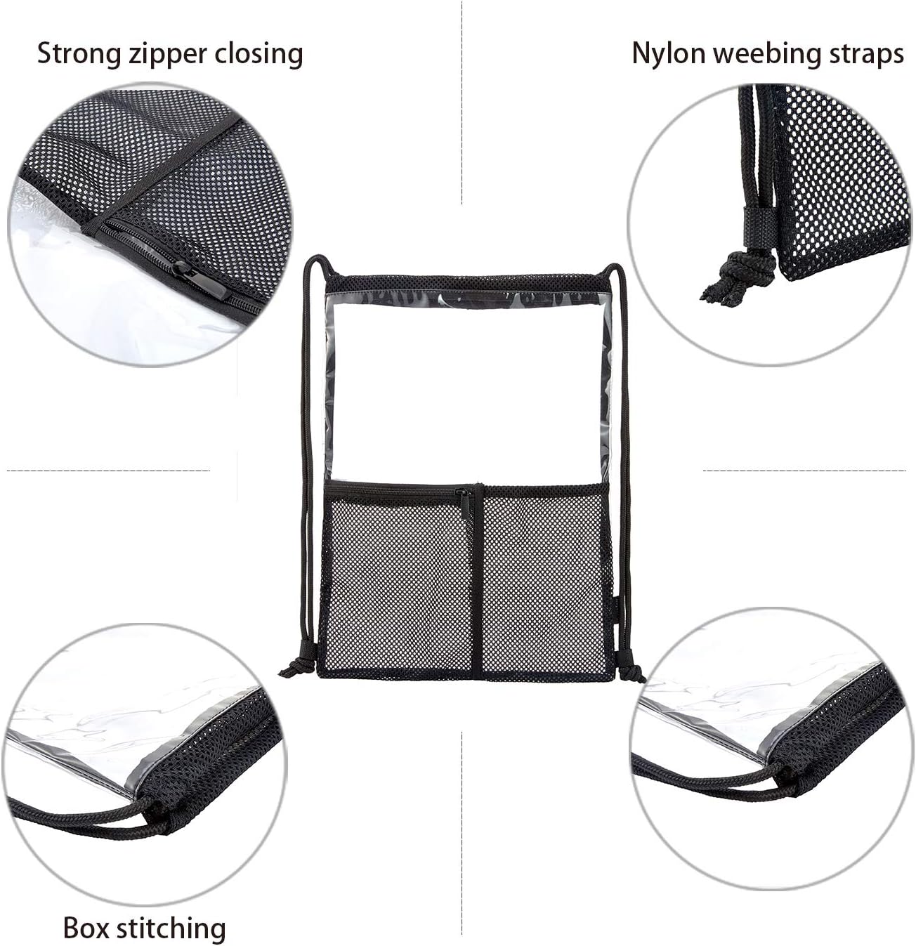 BORMELUN Clear Drawstring Backpack - 10pack String Cinch Bag Mesh Pocket, Bluk for Gym,Stadium Approved Concerts, Clear Bag See through Transparent