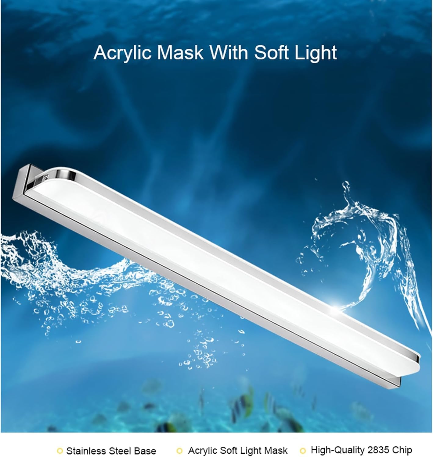Aplique de baño LED sobre Espejo, Moderno, Frontal Rectangular, Barra de iluminación de Acero Inoxidable, IP44, Regulable, Aplique de Pared para Maquillaje, Negro, 62 cm